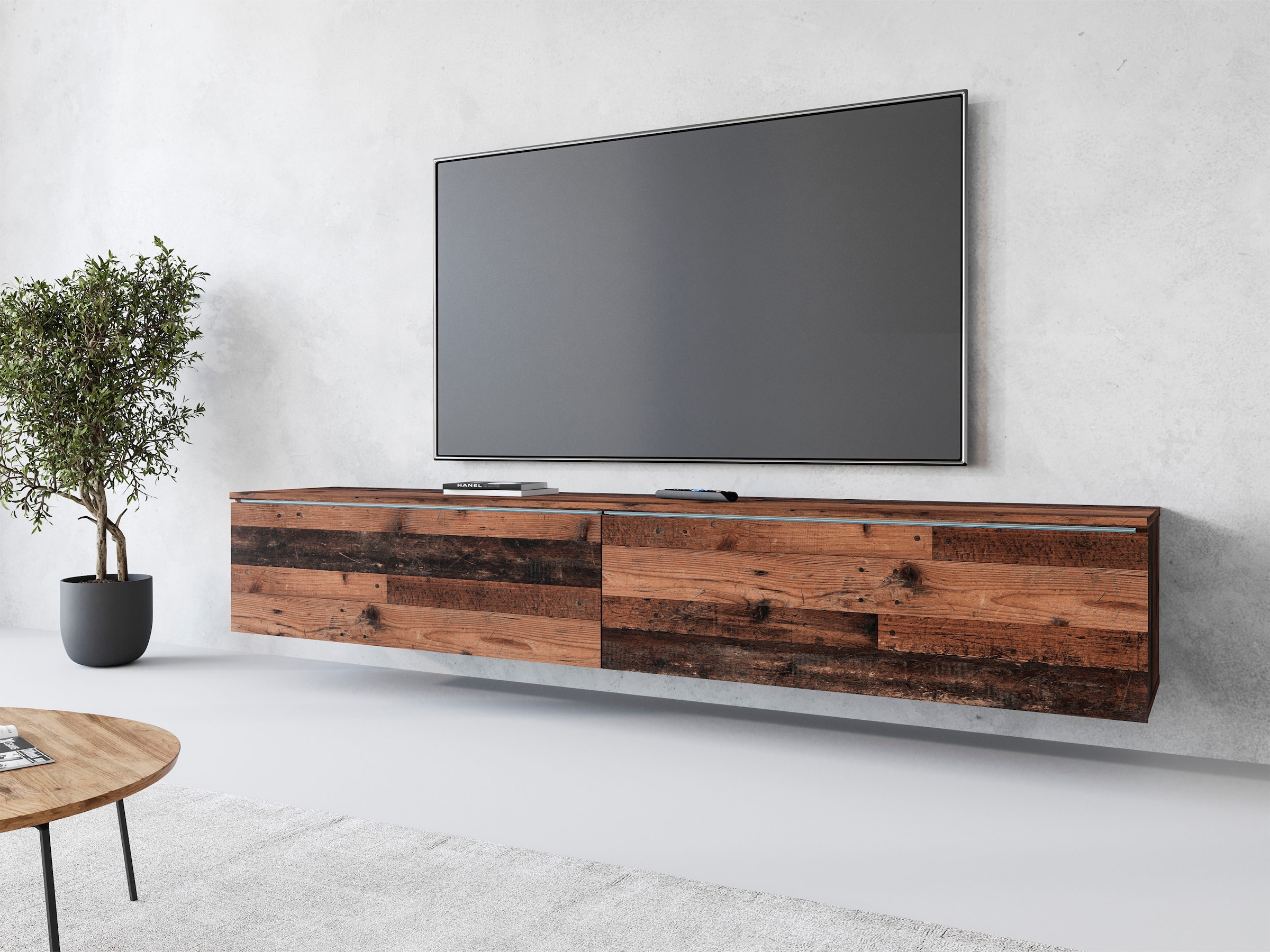 INOSIGN Lowboard »LOWBOARD VERA, wahlweise mit oder ohne Beleuchtung«, Modernes griffloses TV-Board, 180 cm TV-Schrank, stehend und hängend