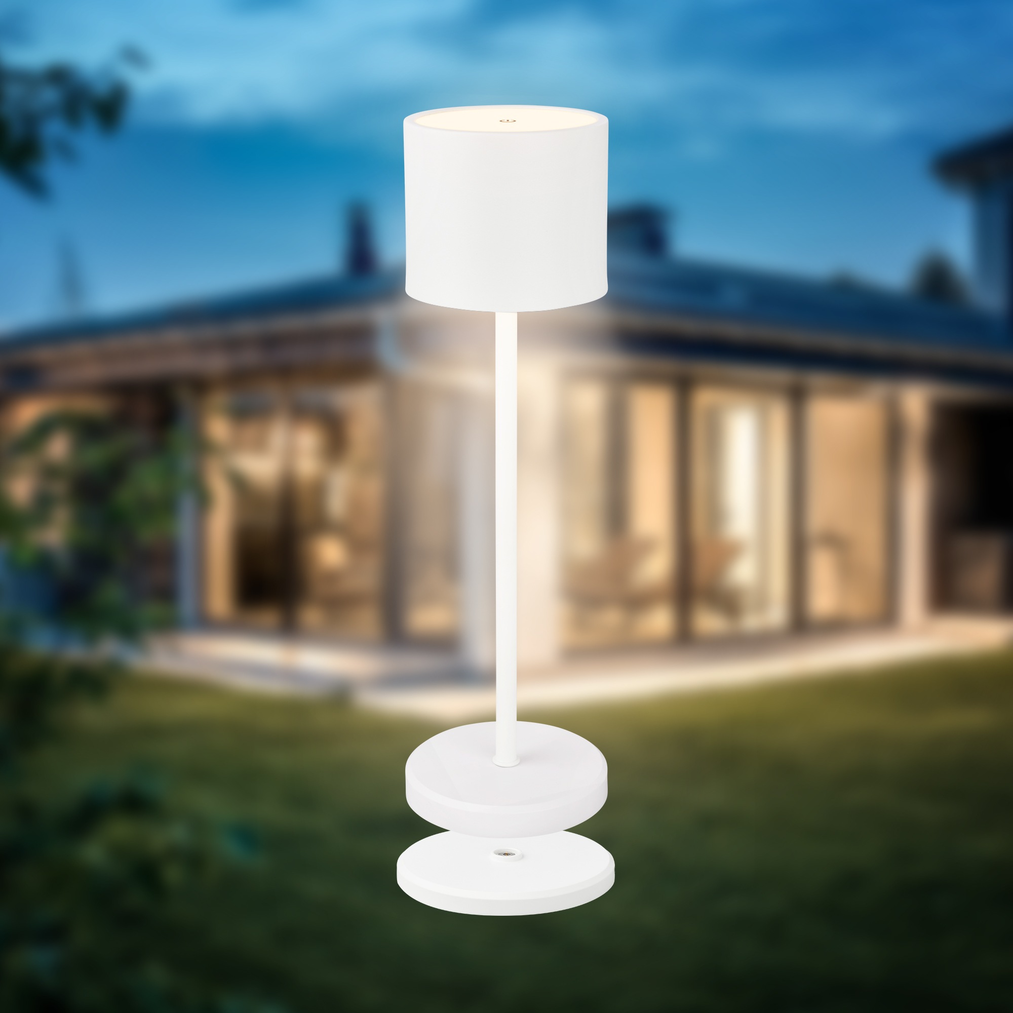 B.K.Licht Außen-Tischleuchte »BK_TL1607 Akku Tischlampe mit Ladestation, 3-Stufen Touchdimmer, IP44«, 1 flammig, Leuchtmittel LED-Modul | LED fest integriert, 3.000 K, 230 Lm, 2,5W, Akku wechselbar, max. 12h Leuchtdauer, Weiß