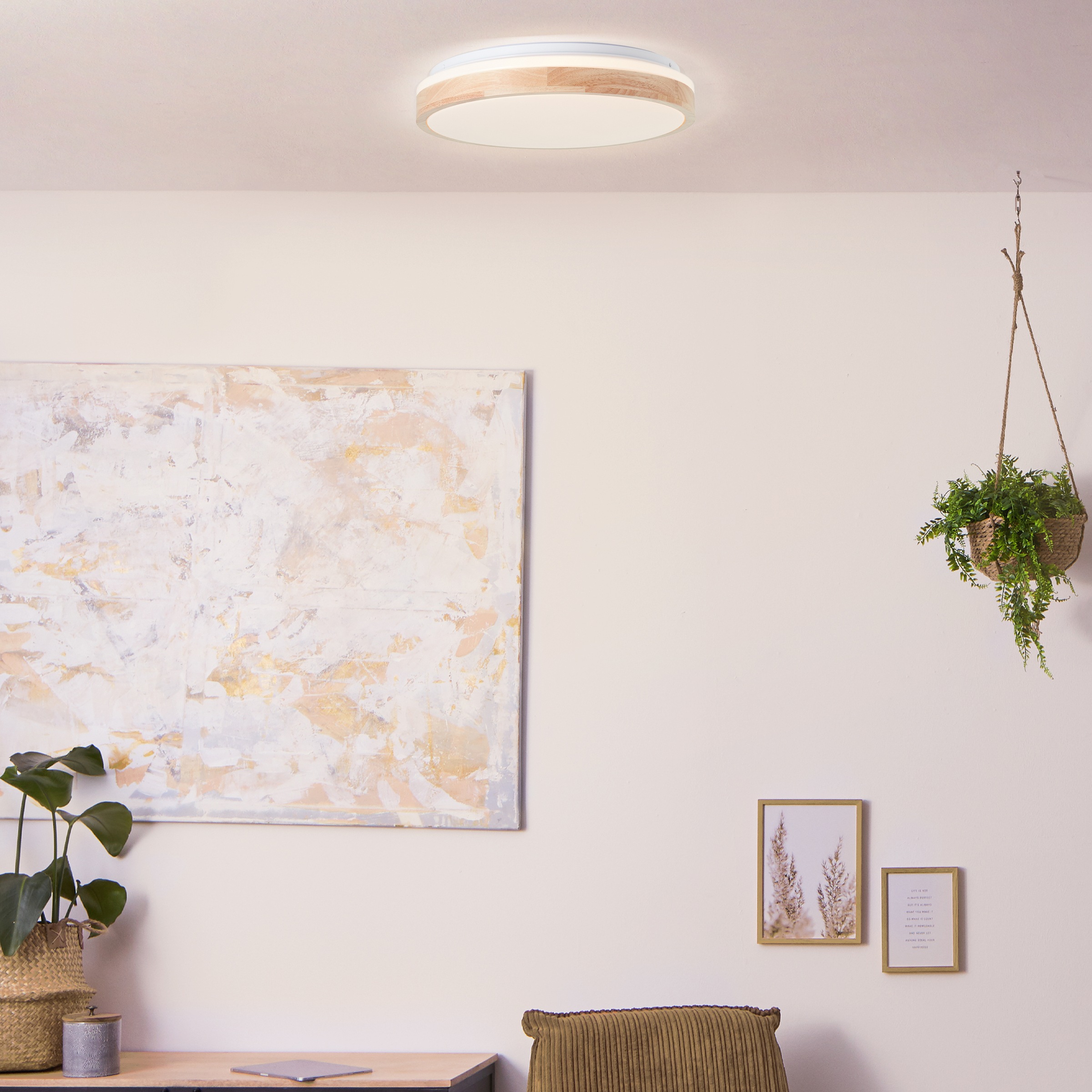 Brilliant LED Deckenleuchte »Brodsky«, 2500 lm, Ø 39 cm, Metall/Holz, holz hell/weiß