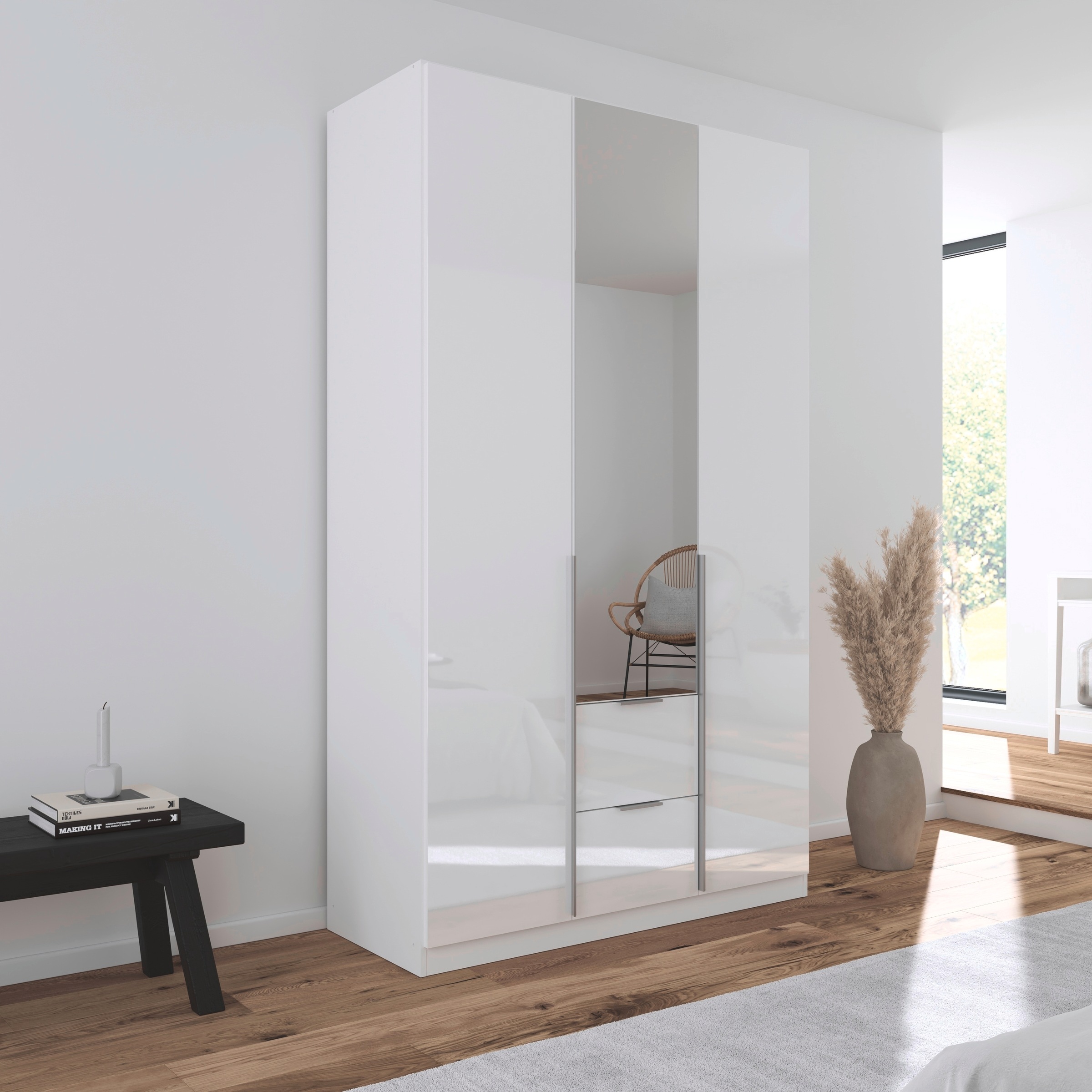 rauch Drehtürenschrank »Kleiderschrank Schrank Garderobe AGORDO mit Dekor- oder Hochglanzfront«, (in zwei Griff-Farben mit Dekor- oder Hochglanzfront), mit Außenschubkästen, in 6 Breiten und 2 Höhen MADE IN GERMANY