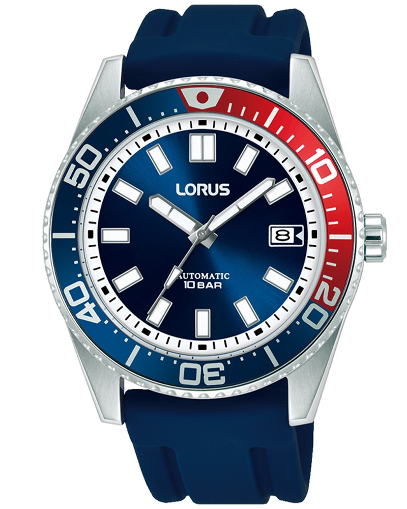 LORUS Automatikuhr Armbanduhr, Herrenuhr, Mechanische Uhr, Silikonarmband, analog, Tag