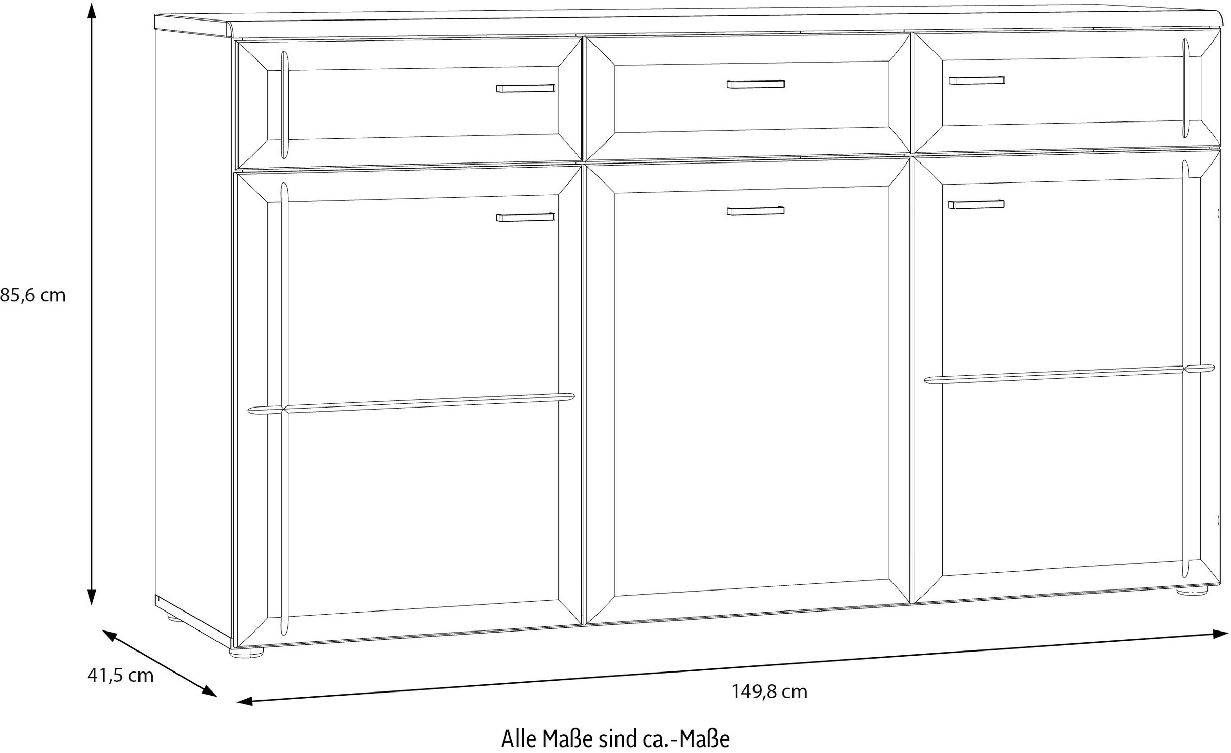 FORTE Sideboard »Akinori« Sideboard, Holzoptik, MDF Front, Metallgriffe, Soft Close, Vollauszug