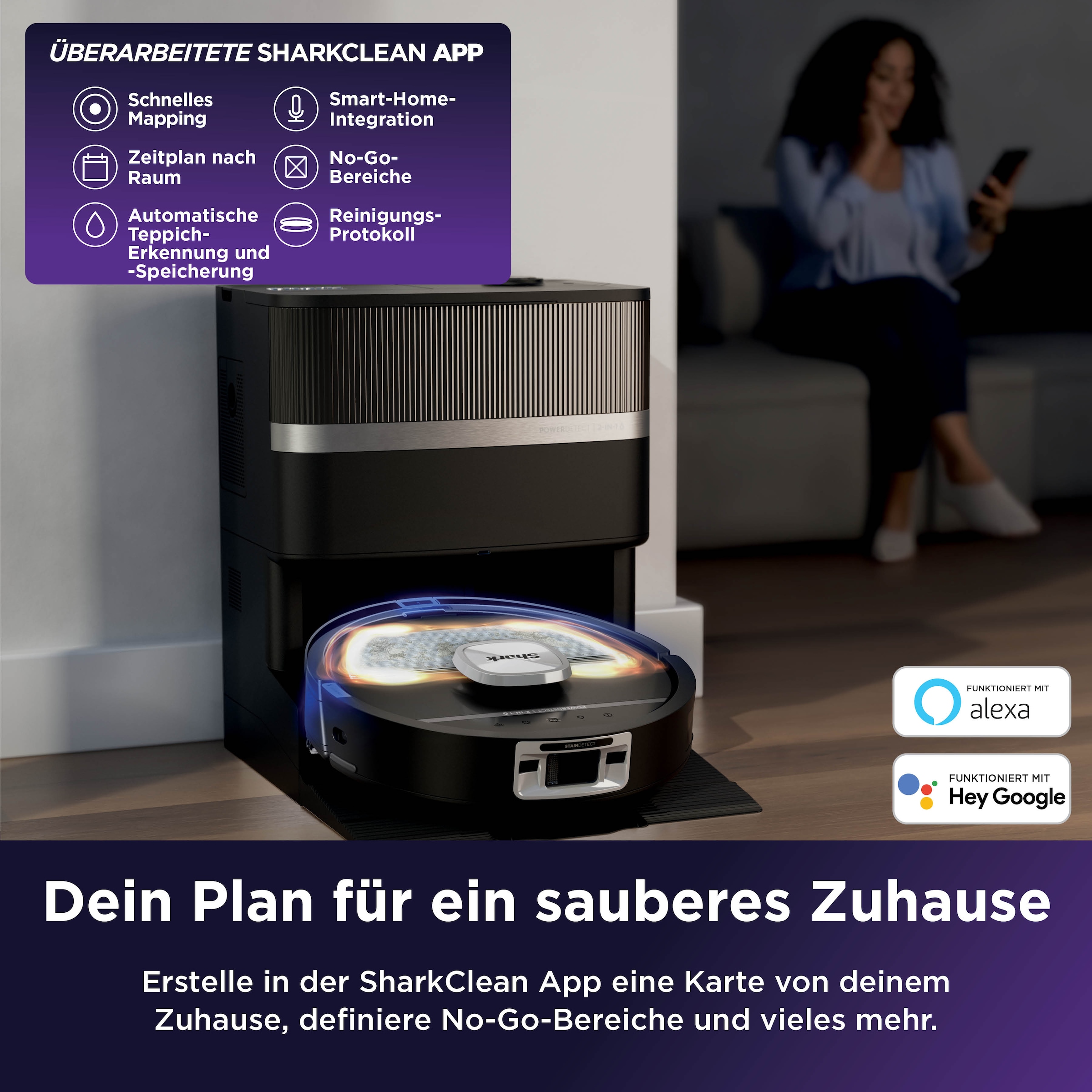Shark Saugroboter »Shark PowerDetect UV Reveal 2-in-1 Saug- und Wischroboter  Schwarz« UV-Reveal-Technologie, 8 PowerDetect-Technologien