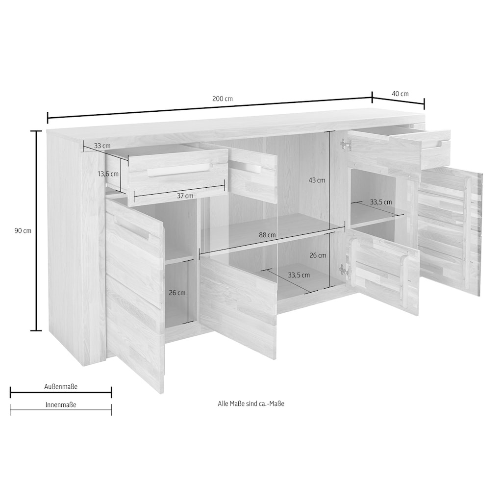 Woltra Sideboard »Kolding«, Breite 200 cm mit 2 Glastüren und 2 Holztüren