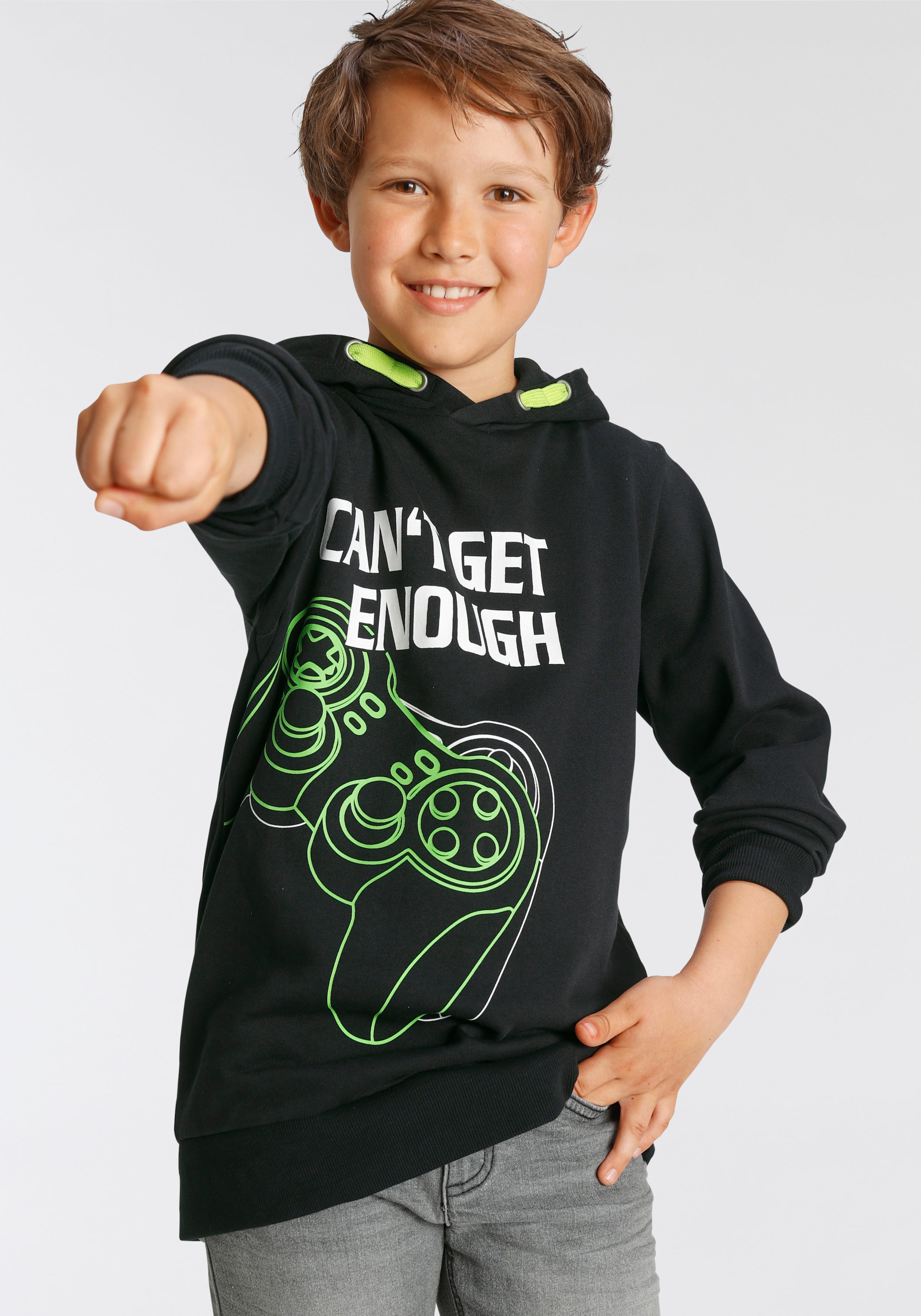 KIDSWORLD Kapuzensweatshirt »CAN´T GET ENOUGH - Spruch«, bedrucktes Design, aus Baumwolle