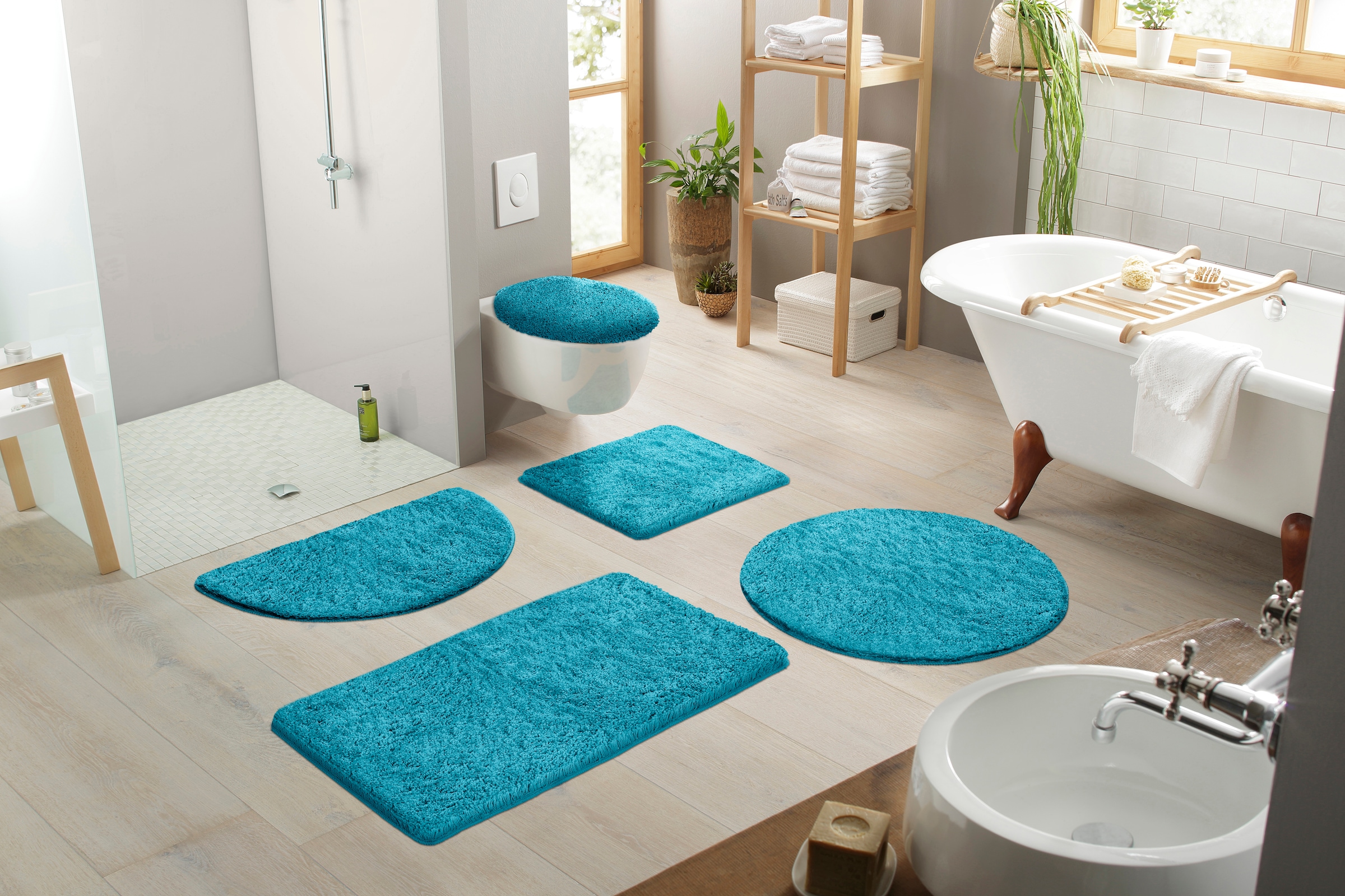 my home Badematte »Sanremo, Badvorleger, Badezimmer Teppich, sehr weich«, rutschhemmend beschichtet, fußbodenheizungsgeeignet-schnell trocknend, Badteppich, unifarben, rechteckig, rund & als 3-tlg. Set erhältlich