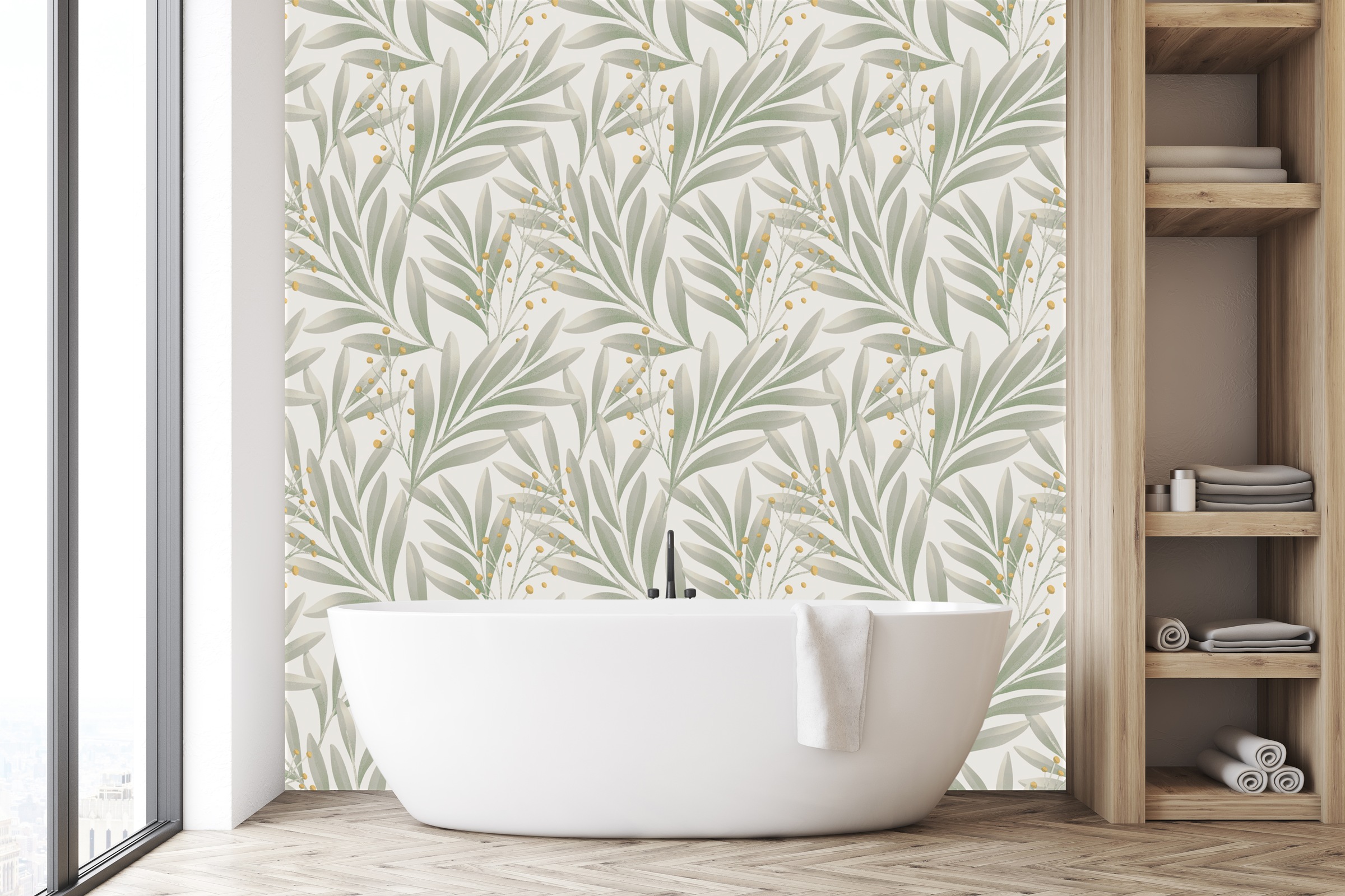 queence Vinyltapete »Blätter mit kleinen Blüten«, natürlich, 90x250cm, selbstklebend, kinderleichte Anbringung, Sticker