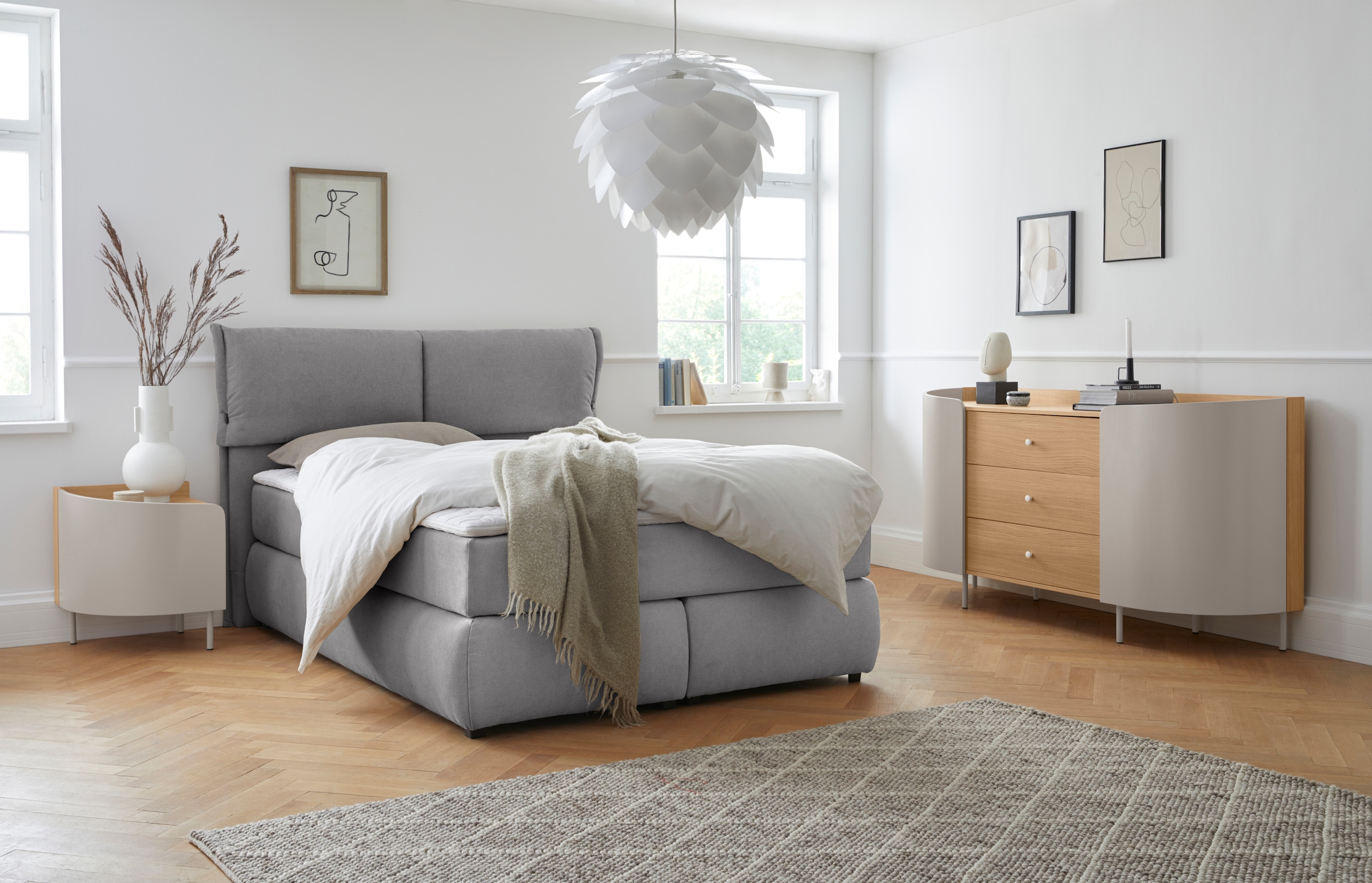 andas Boxspringbett »Jenson«, in 4 Farben, 4 Breiten, 3 Matratzenarten in 2 Härtegraden, Topper