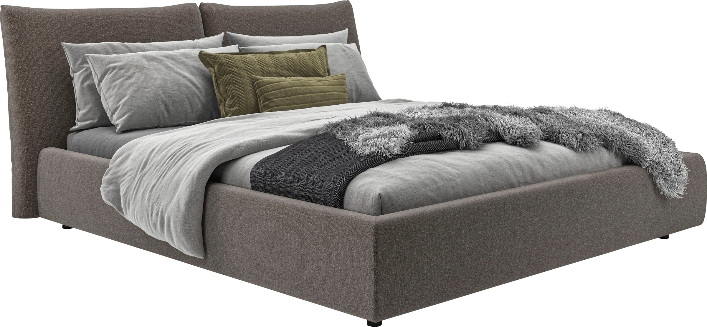 Polsterbett „Priora“, auch in NaturLEDER, Cord, belastbar bis 280kg, auch Überlänge 220 cm, stone Flachgewebe