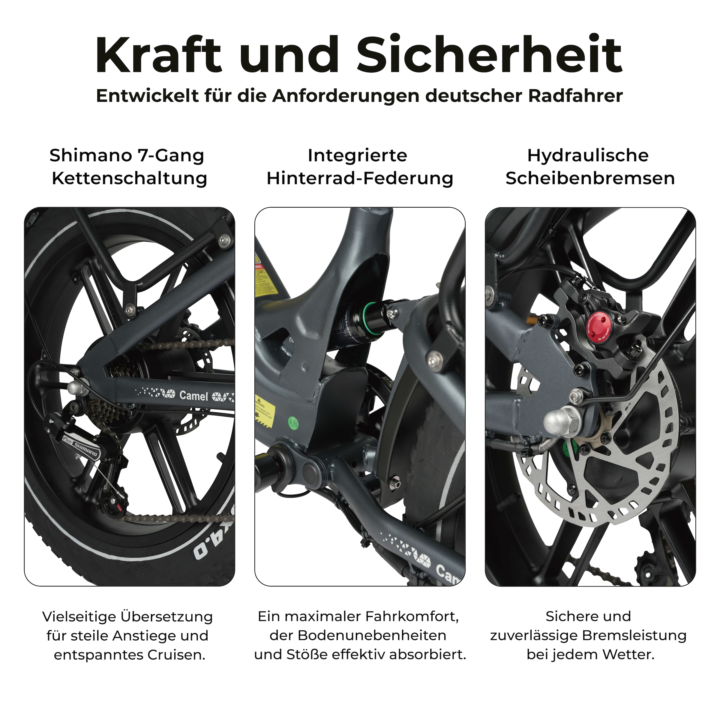 Maxtron »Maxtron Camel E-Bike compactbike« 7 Gang Shimano Kettenschaltung Heckmotor 500 W Packung,  20-Zoll-Fettreifenfahrrad mit Vorder- und Hinterradfederung