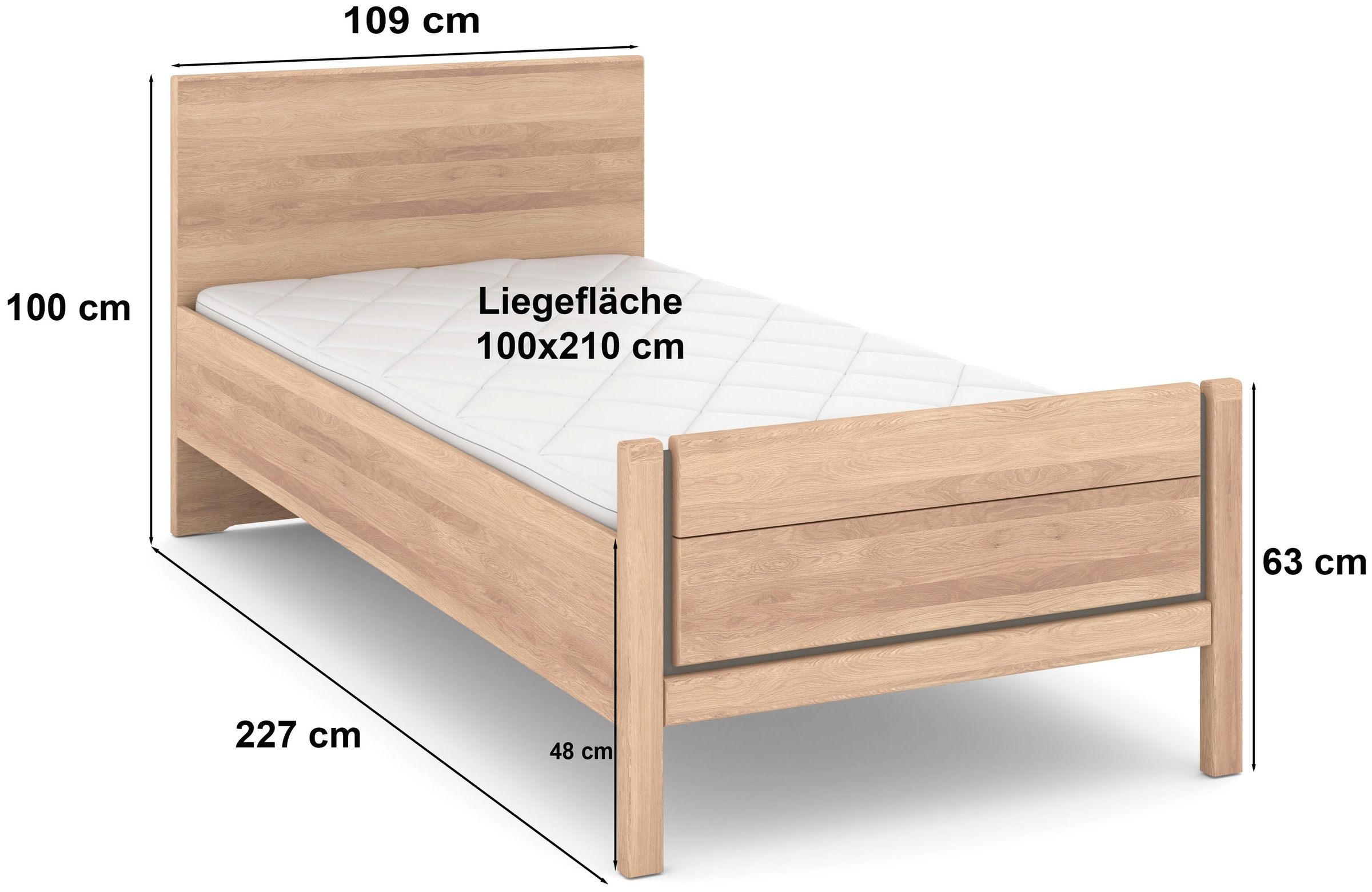 Musterring Holzbett »Sorrent, Bettgestell, Bettrahmen, teilmassiv Eiche«, (MADE IN GERMANY), Eiche teilmassiv, Liegehöhenverstellung, Stollenfußteil