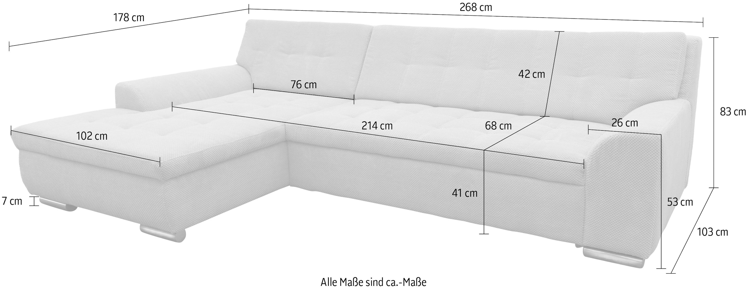 OTTO home Ecksofa »Torrnby 268 x 178 cm, mit Steppungen, modern & stabil« L-Form, aus pflegeleichtem, weichem Luxus-Microfaser