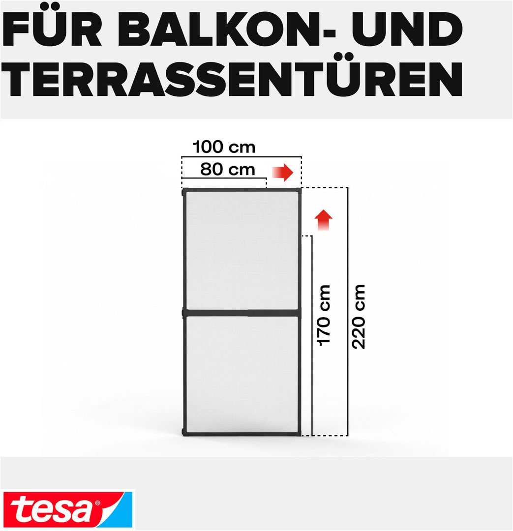 tesa Insektenschutz-Tür »FALT Alu Rahmen teleskopierbar Premium für Türen« Packung, Teleskop Alu Rahmen, 1 Stk. tlg. Alu Insektenschutz 80 cm x 170 cm bis 100x cm x 220 cm
