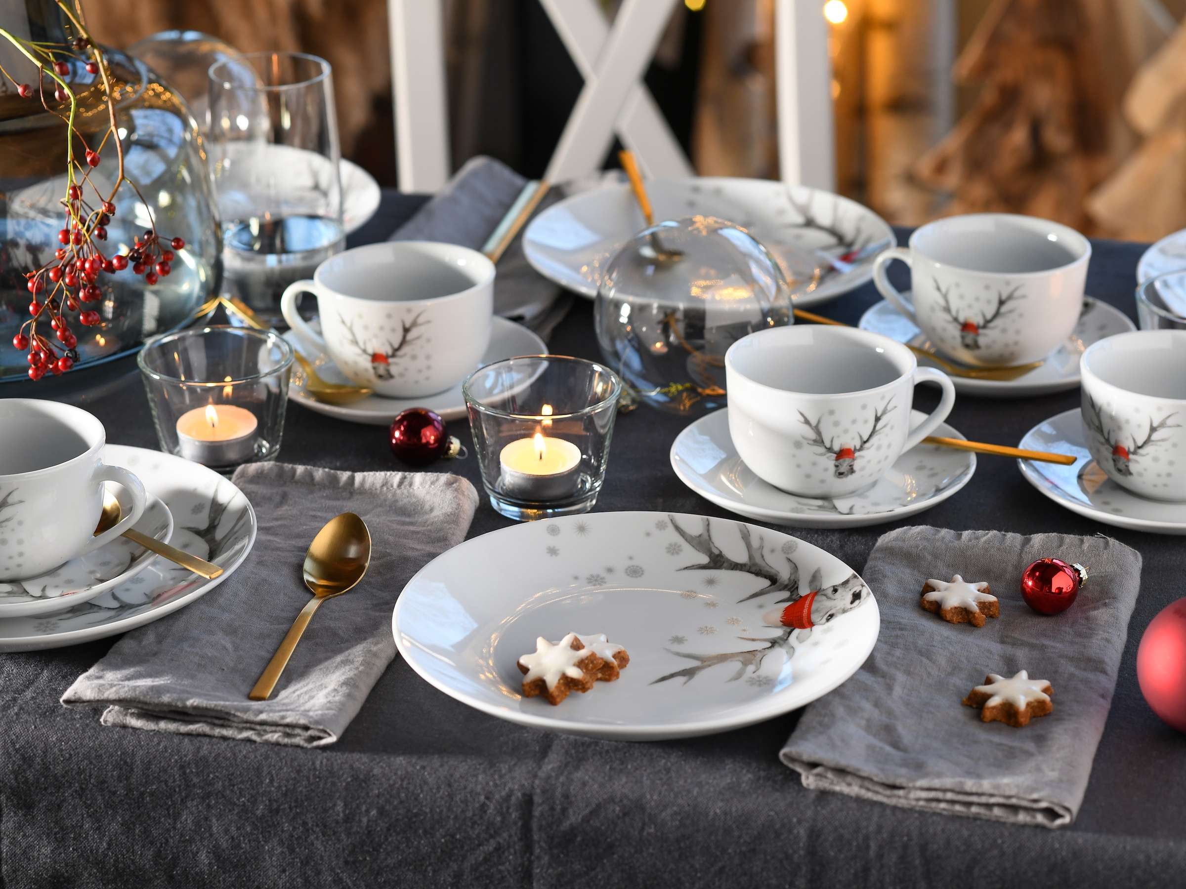 CreaTable Kaffeeservice »Luna Hirsch«, (Set, 18 tlg.), winterliches Hirsch-Motiv