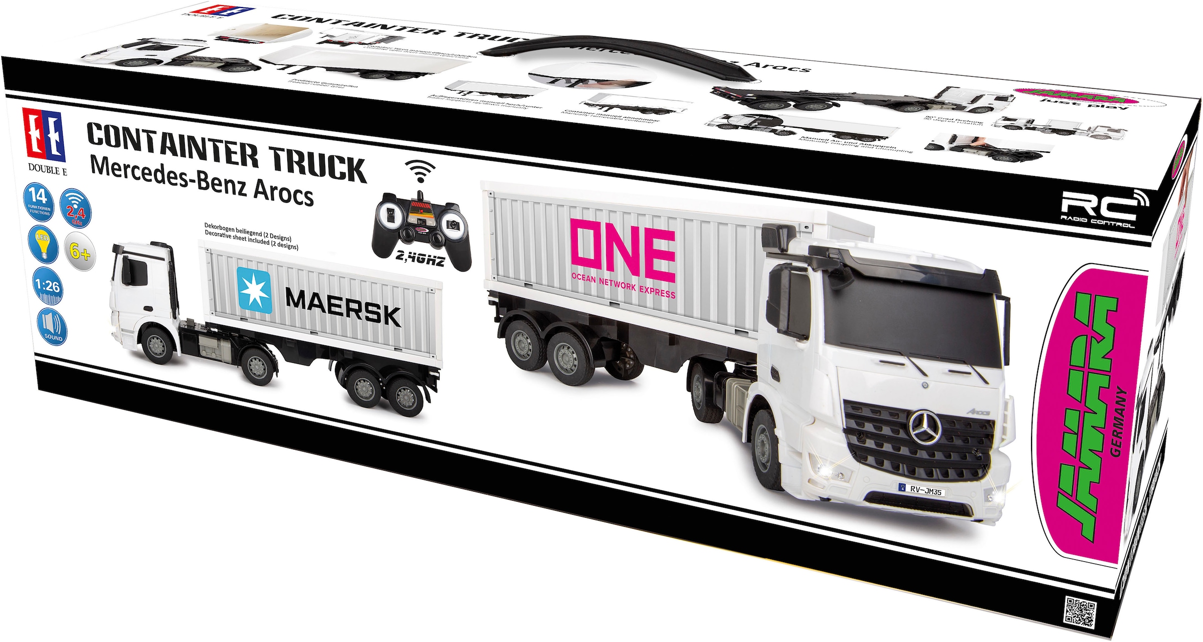 Jamara RC-Auto »Container LKW Mercedes-Benz Arocs 1:26 2,4GHz«, mit LED Licht