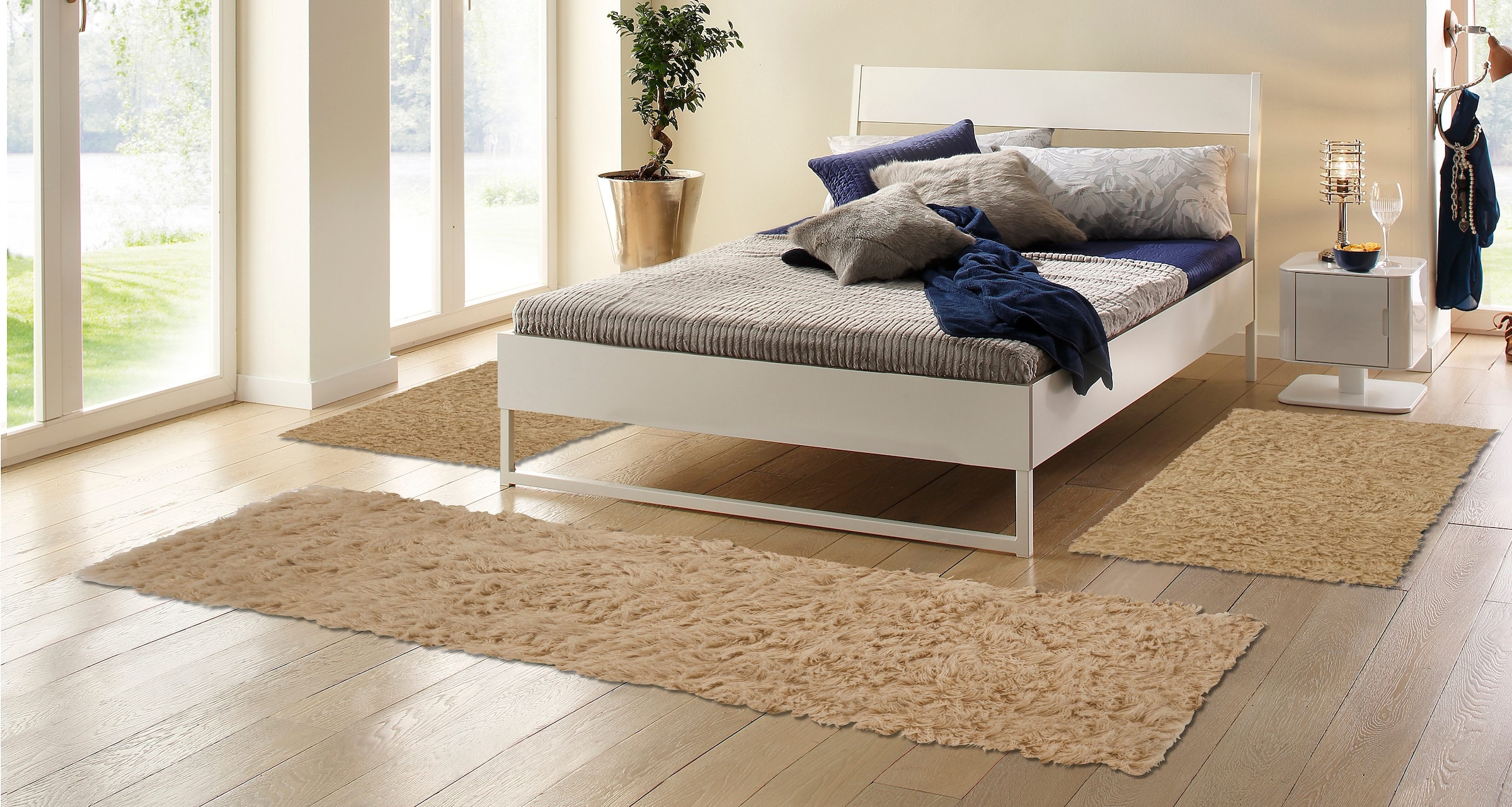 »Flokati (3 für tlg.), g«, Schlafzimmer, reine handgewebt bequem Böing 1500 das und Bettumrandung Carpet Bettvorleger, bestellen Läufer-Set Wolle, schnell