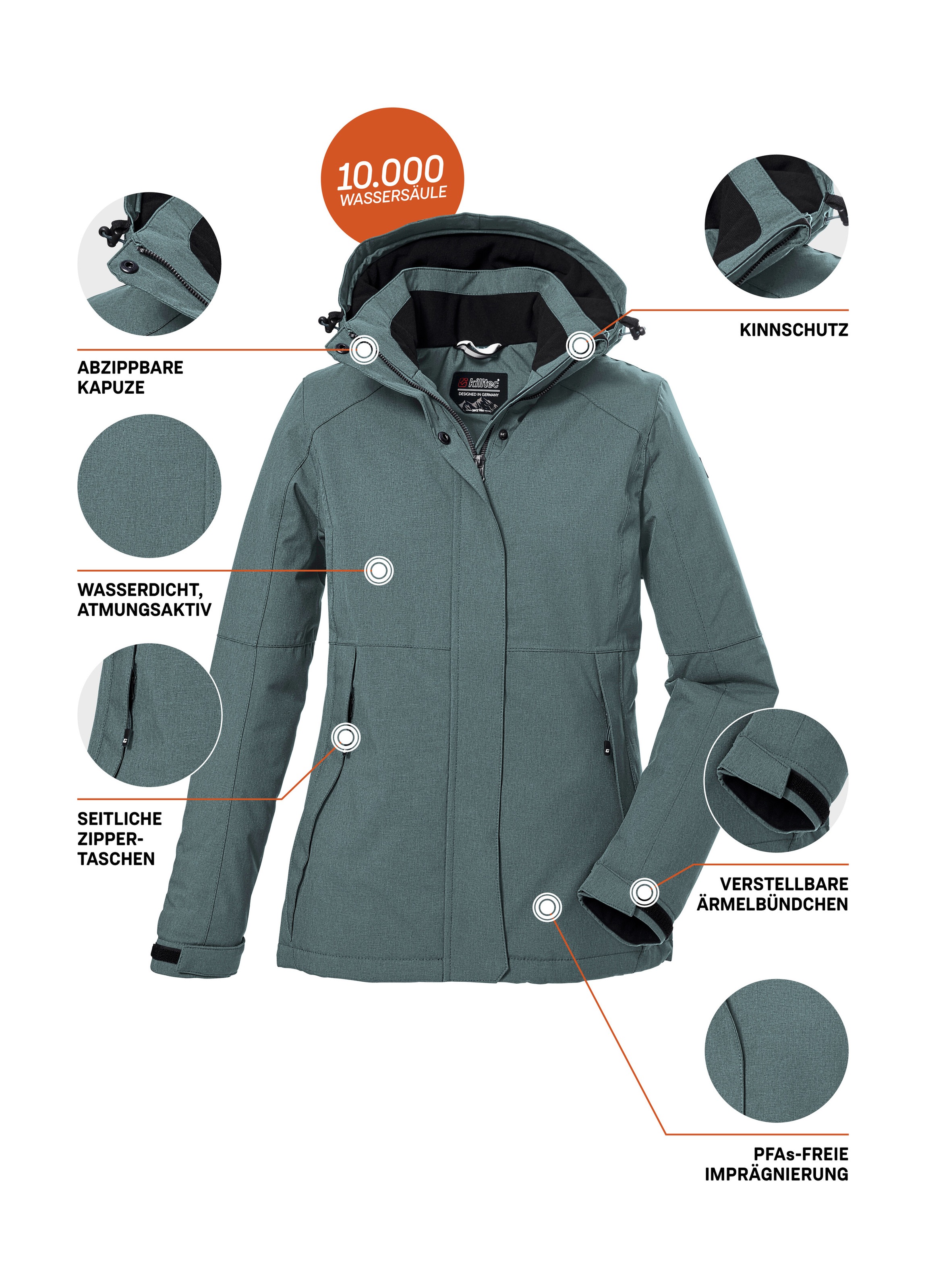 Killtec Outdoorjacke »KOW 37 WMN JCKT«, Wasserdichte Damen Funktionsjacke mit abnehmbarer Kapuze