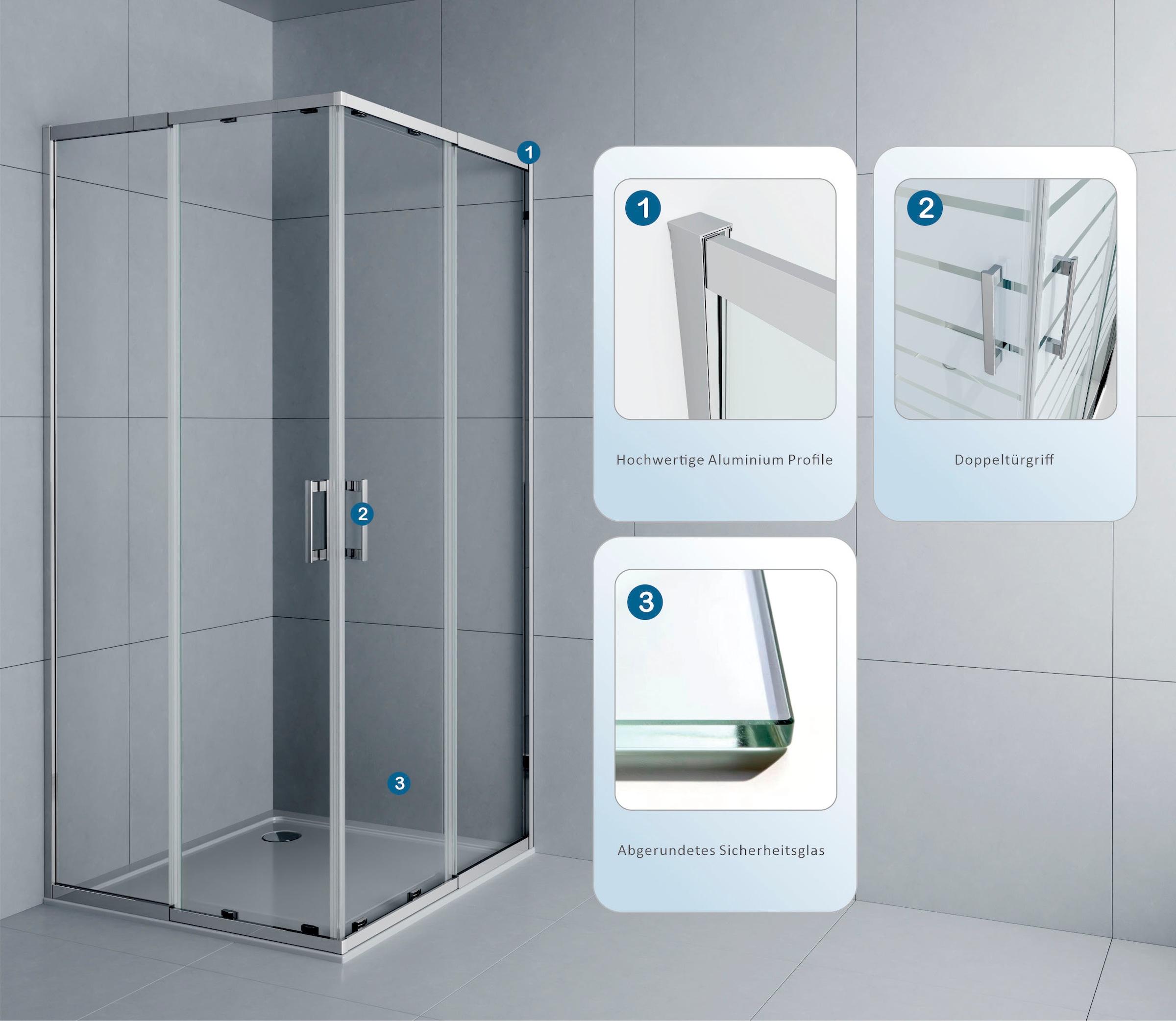 welltime Eckdusche »Trento Slimline« Verstellbereich 80-90cm, 5mm ESG, verbessertes Rollensystem
