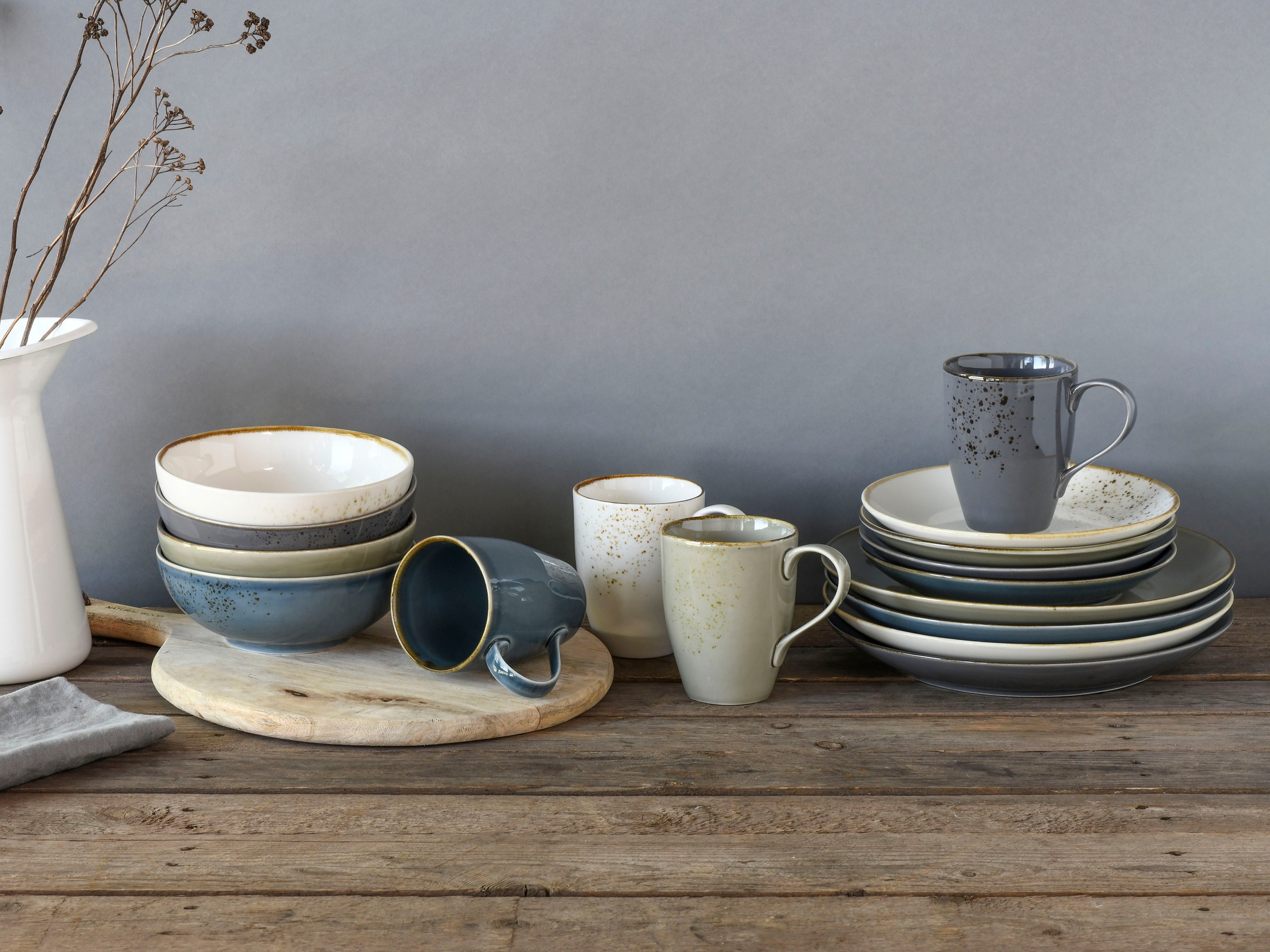 CreaTable Kombiservice »Geschirr-Set NATURE COLLECTION Nordic Style«, (Set, 16 tlg., Kaffeeservice und Tafelservice im Set, für 4 Personen), Service, handwerklicher Look, 16 Teile, für 4 Personen