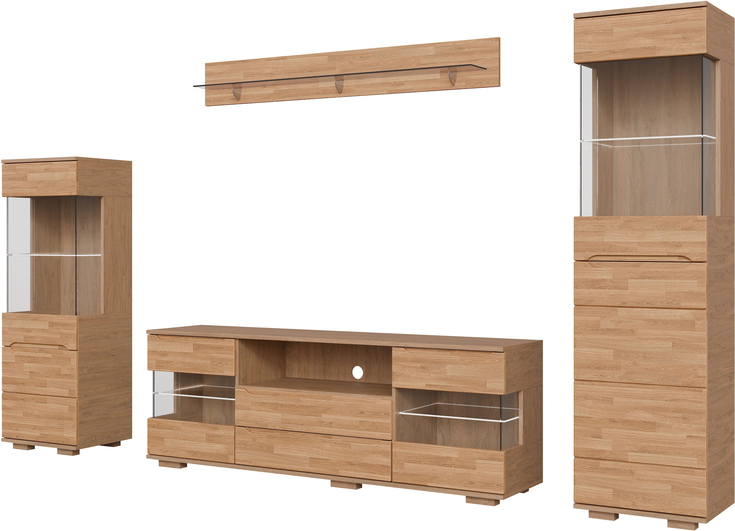 OTTO home Wohnwand »VETRO: besteht aus 2 Vitrinen, 1 Lowboard & 1 Wandregal, Wohnzimmer.« 4 Stk. tlg.