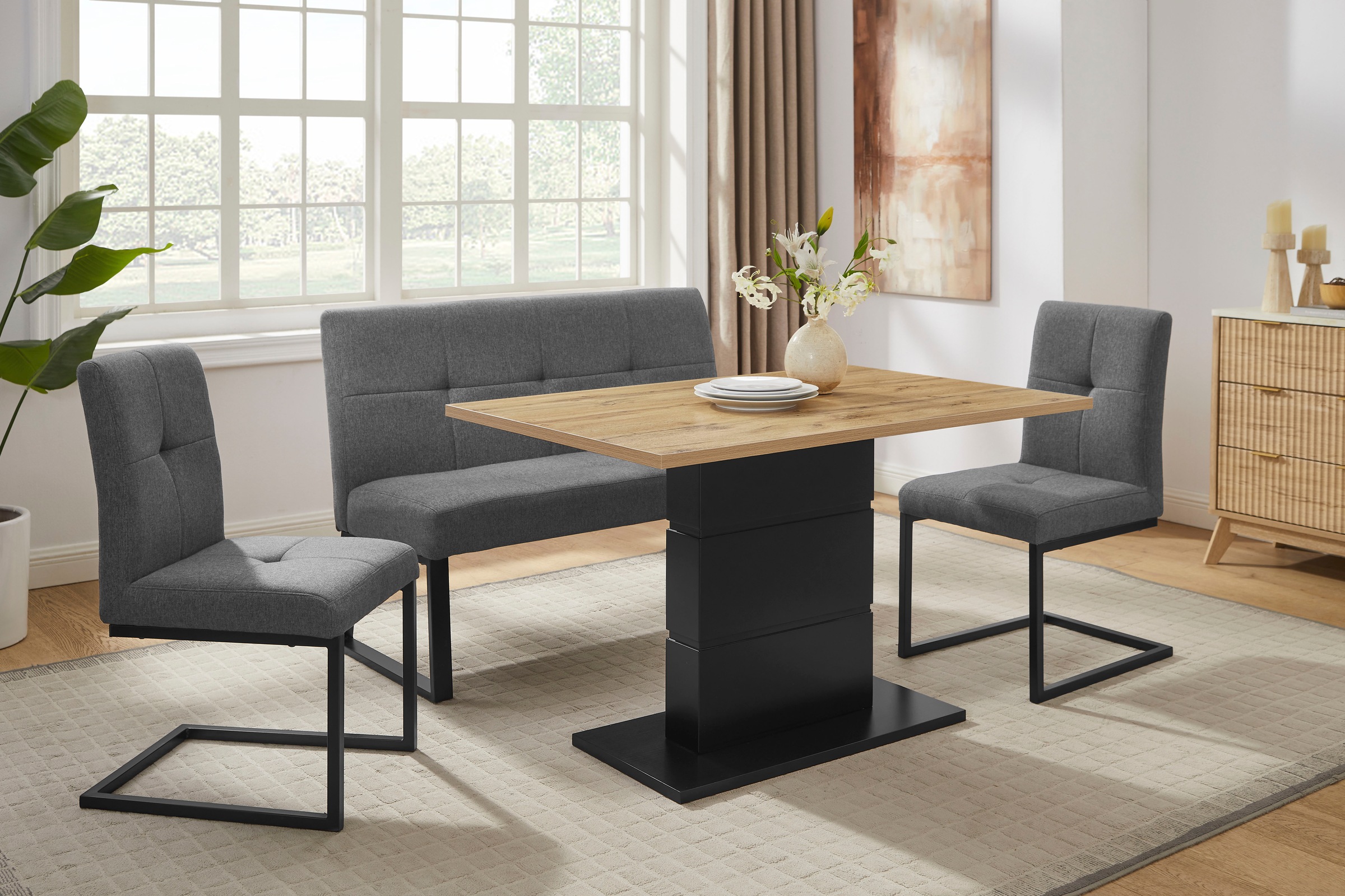 OTTO home Essgruppe »Geranie« Set, 4 tlg. in Eichenoptik mit schwarzem Säulengestell