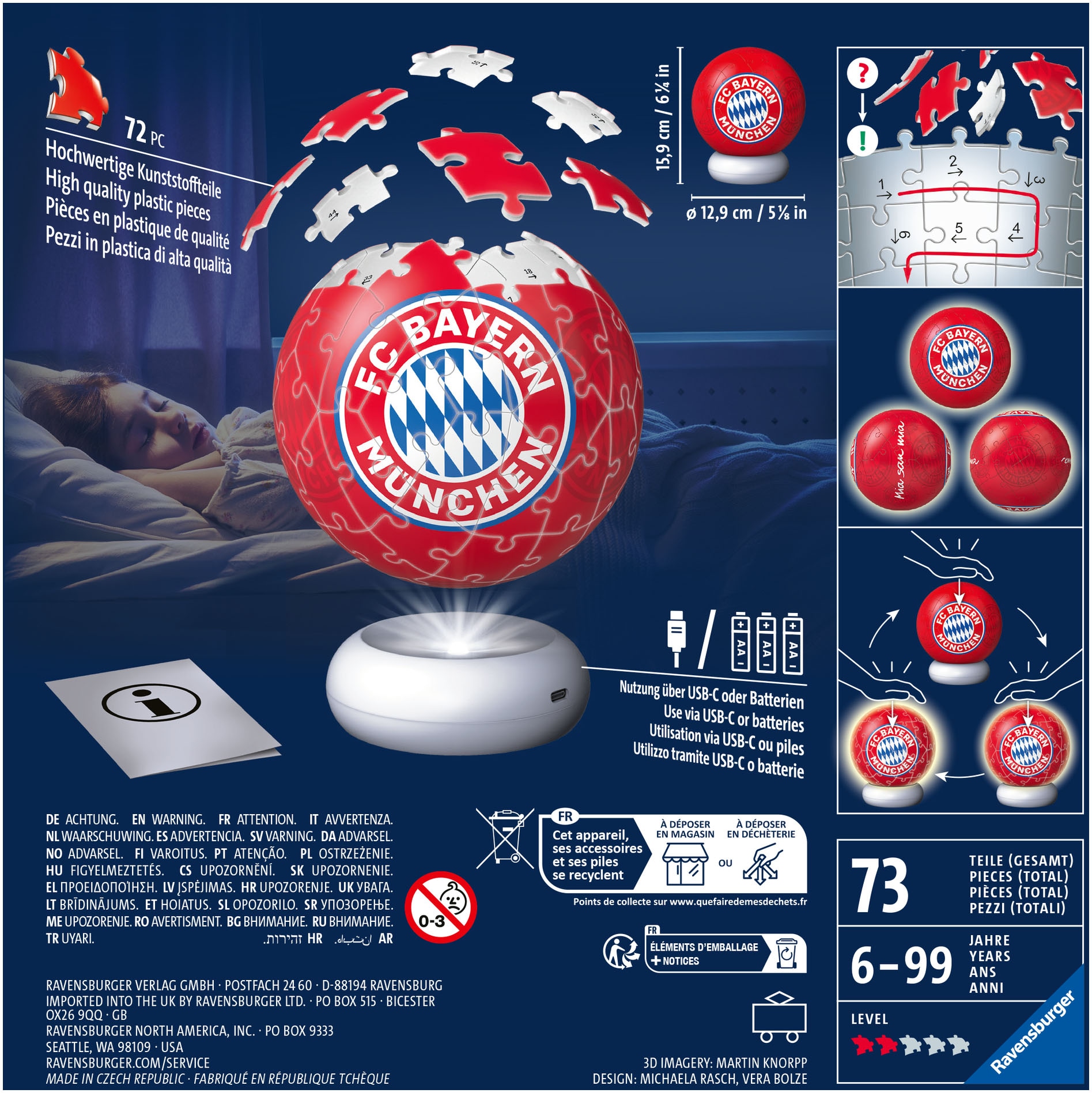 Ravensburger Puzzleball »Nachtlicht FC Bayern München« beleuchtet