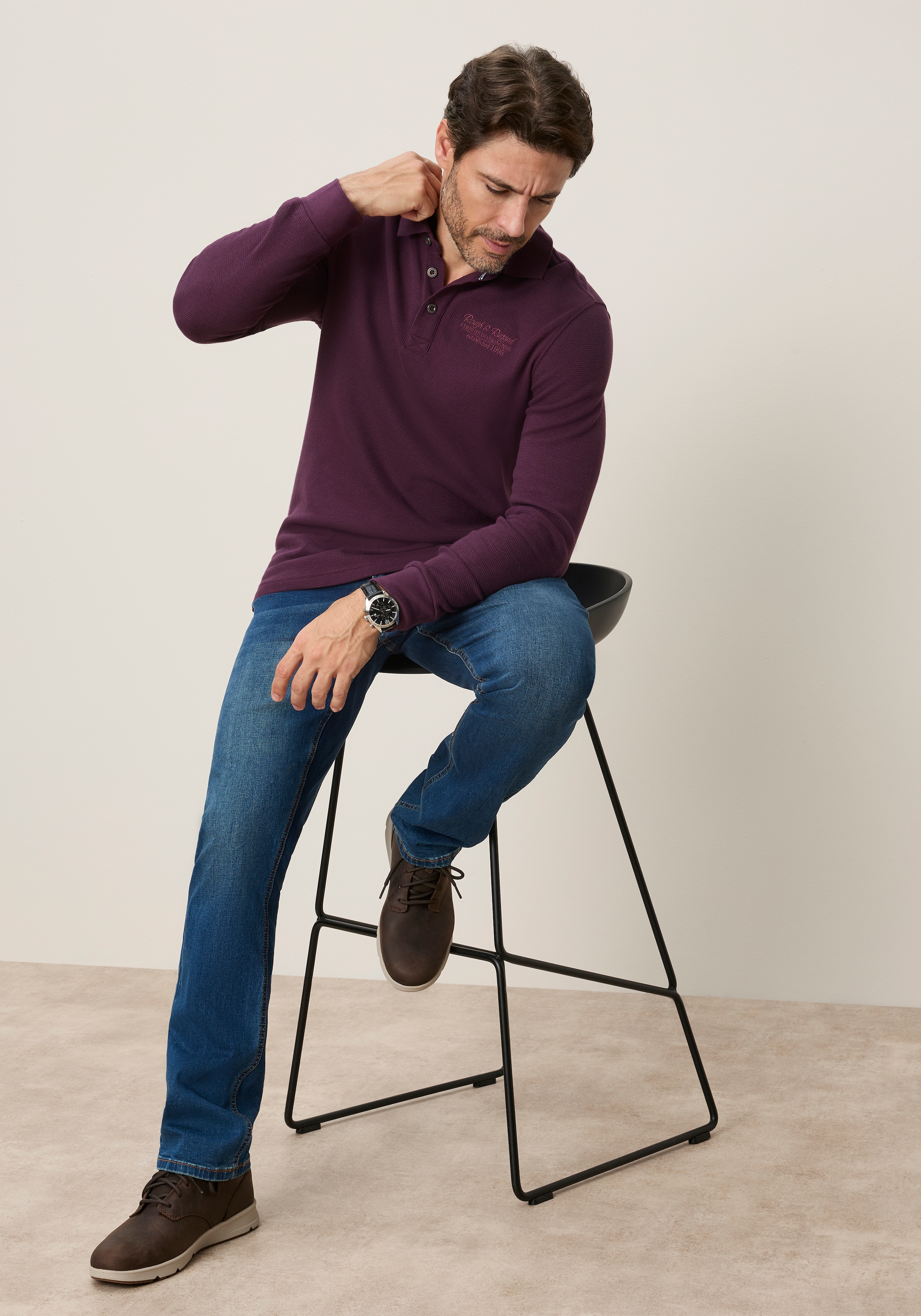 Man's World Poloshirt »Strukturiertes, wertiges  Material« normale Passform, mit Langarm, klassischer Stil