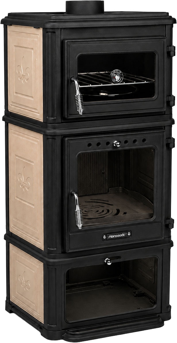 Hanseatic Kaminofen »Minerva, Gussofen mit Backofen und Beige emaillierten Seiten« Großer Feuerraum