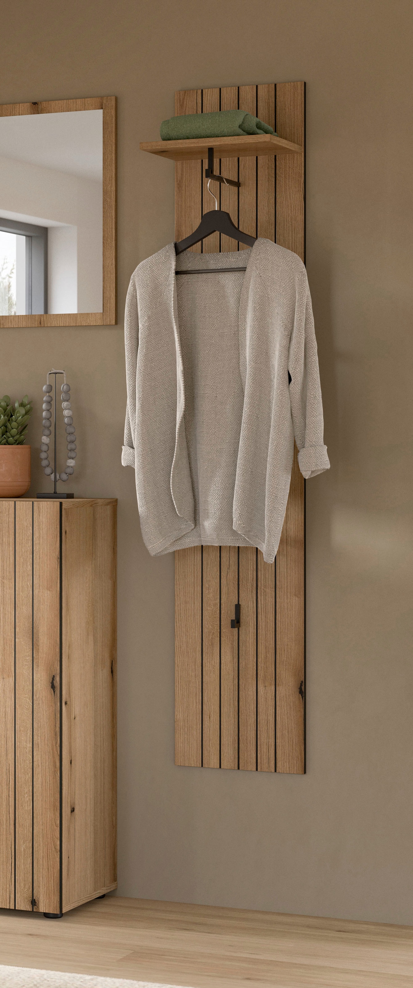 Home affaire Garderobenpaneel »TATIO, Rillenfräsung, 4 Haken, 1 Kleiderstange, 1 Ablageboden« 1 Stk. tlg. Garderobenpaneel, Garderobe, Flur, Diele