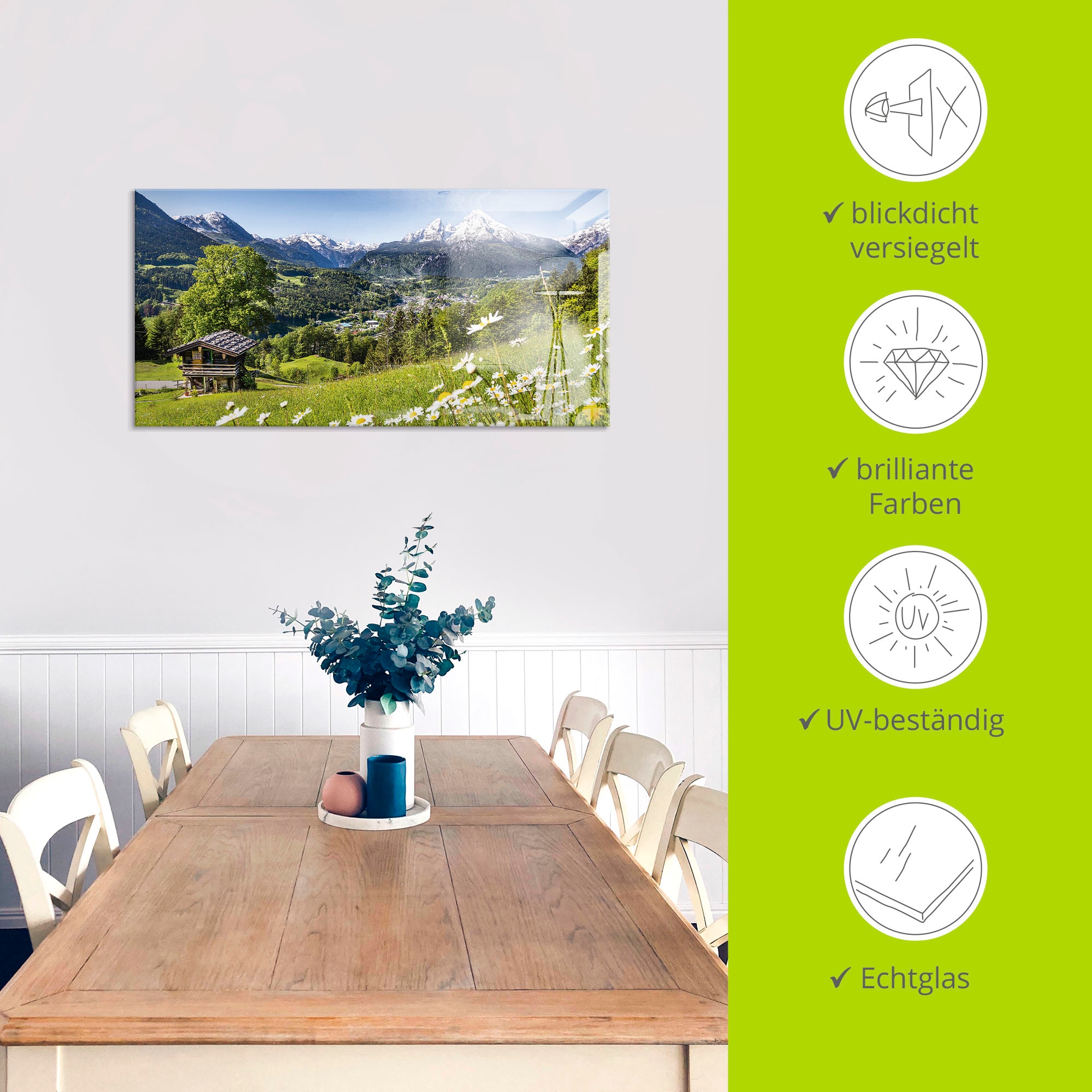 Artland Glasbild »Landschaft in den Bayerischen Alpen«, Berge, (1 St.), in verschiedenen Größen