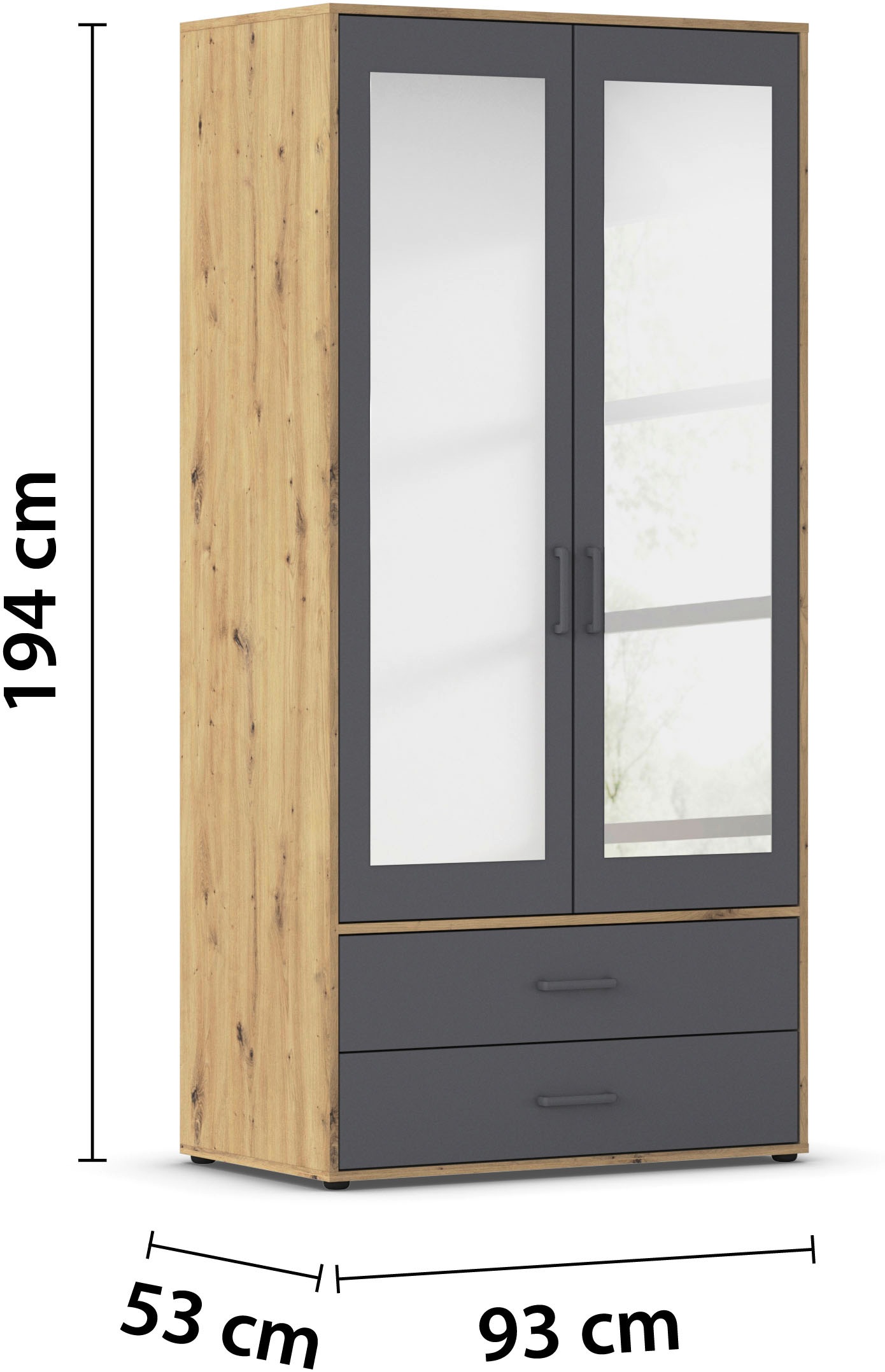 rauch Drehtürenschrank »Kleiderschrank Schrank Garderobe Wäscheschrank VOYAGER« in 3 verschiedenen Ausstattungen BASIC/CLASSIC/PREMIUM,  mit modernen Griffen in Graumetallic, inkl. Schubkästen und Spiegel