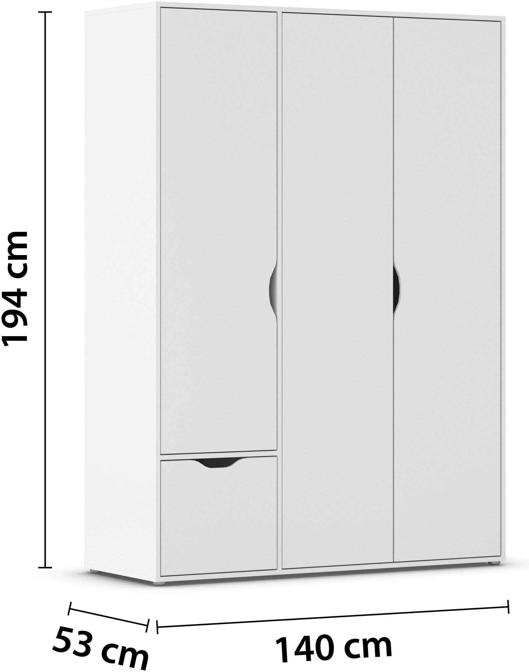 rauch Drehtürenschrank »Kleiderschrank Schrank Garderobe Wäscheschrank NARAI mit Schubladen«, (in 3 verschiedenen Ausstattungen BASIC/CLASSIC/PREMIUM), Griffausfräsungen für eine grifflose Optik TOPSELLER MADE IN GERMANY