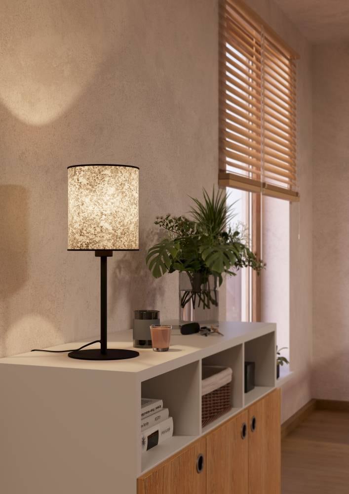 EGLO Tischleuchte »BUTTERBURN«, 1 flammig, Leuchtmittel E27 | ohne Leuchtmittel, Nachttischlampe, Tischleuchte, Textil mit Birkenblättern, Schlafzimmer