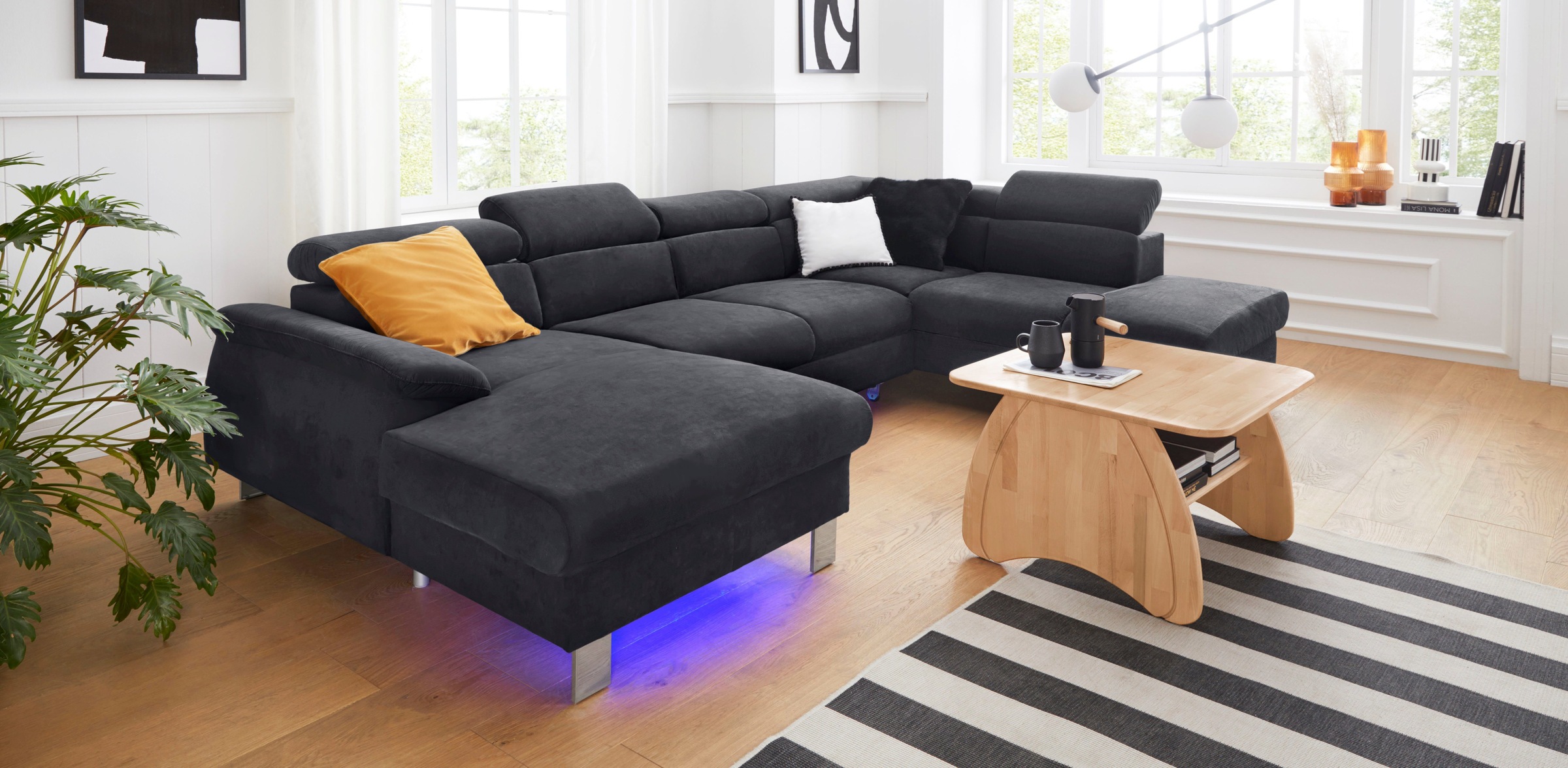 COTTA Polstergarnitur »Komaris U-Form«, (Set), Set bestehend aus: Wohnlandschaft mit Kopfteilverstellung & Hocker