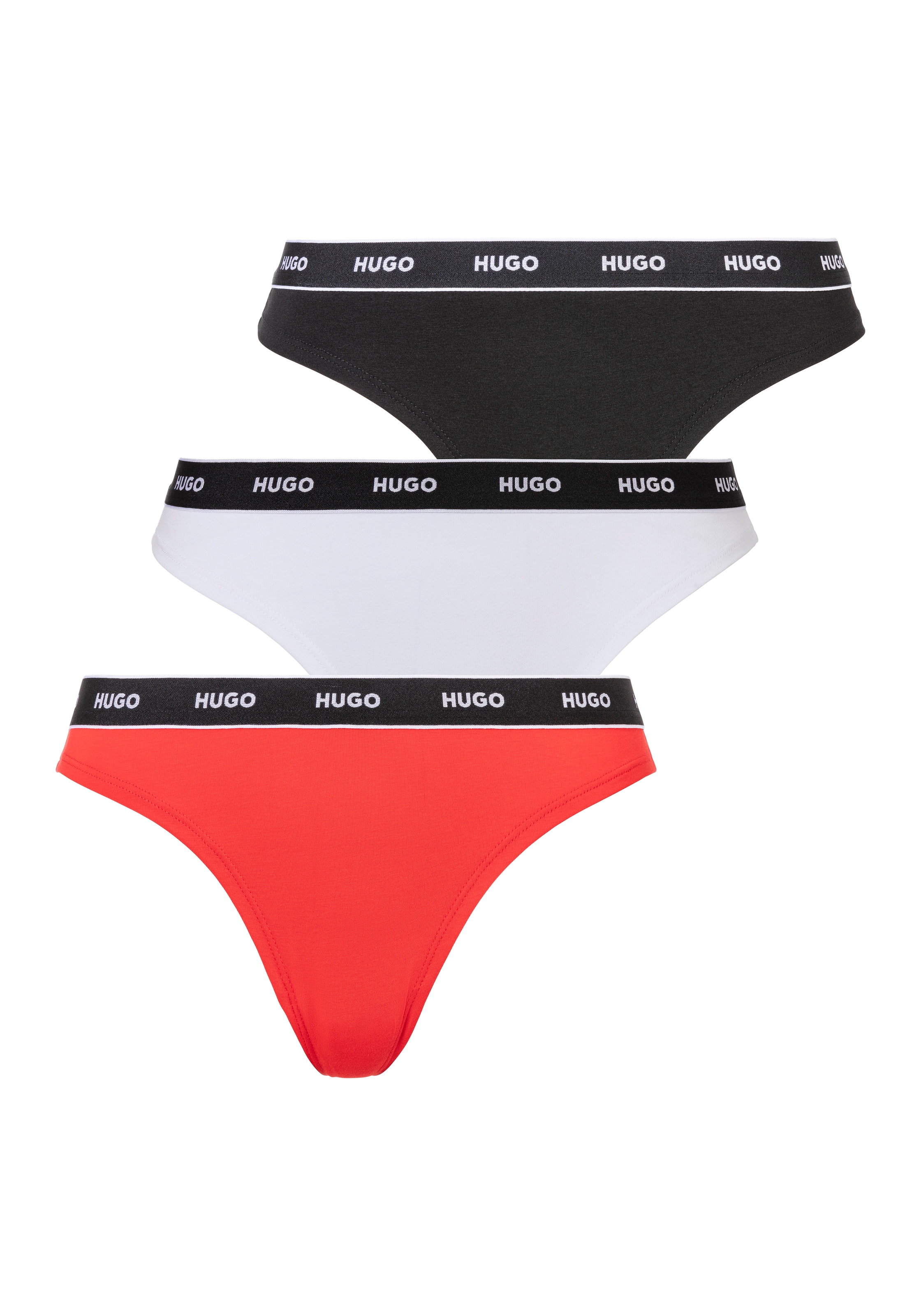 HUGO Underwear T-String »TRIPLET THONG STRIPE«, (Packung, 3 St., 3), mit Logoschriftzug auf dem Bund