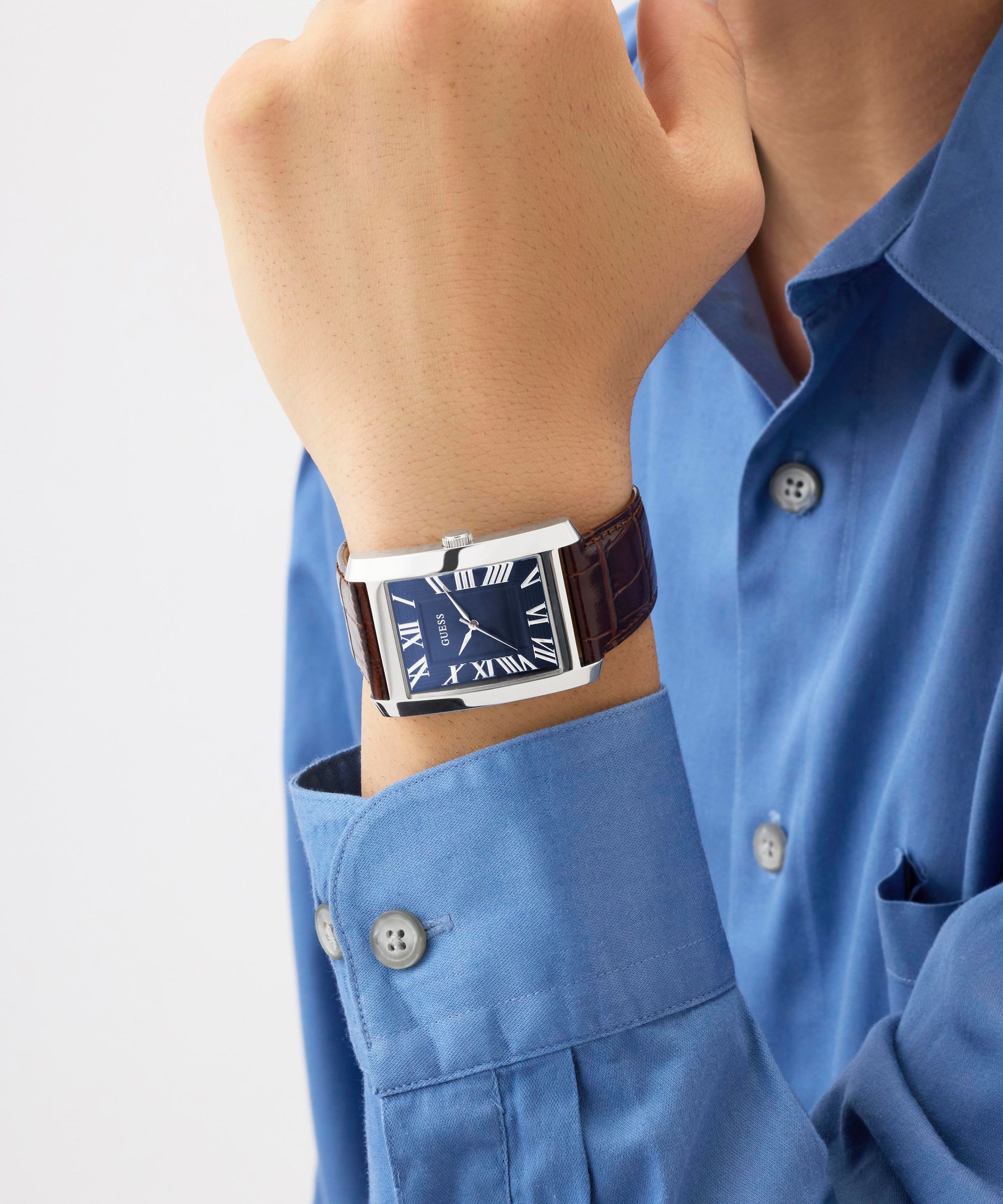 Guess Quarzuhr »CLYDE« Armbanduhr, Herrenuhr, Lederarmband, analog
