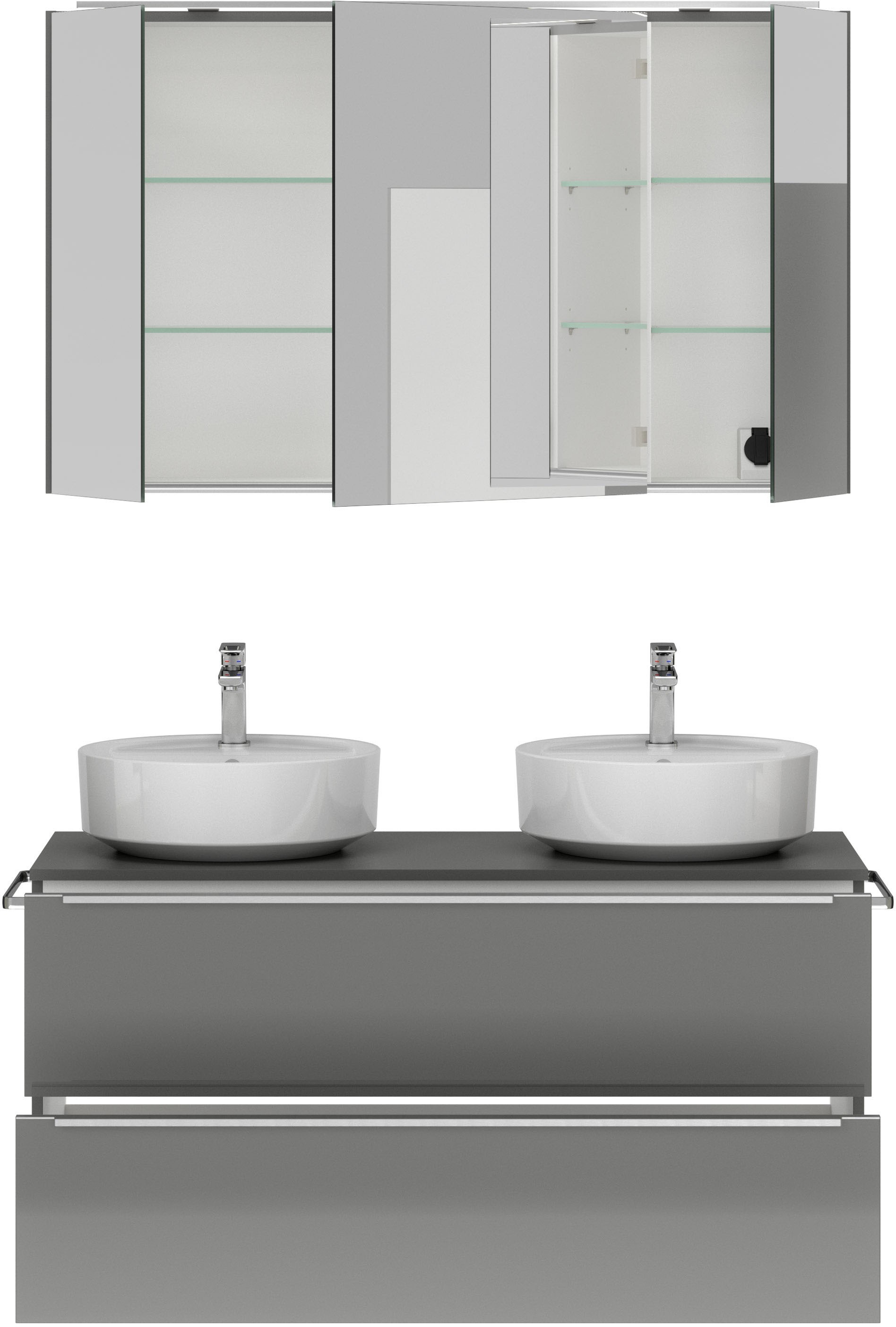 nobilia® Badmöbel-Set »Alvene«, (2 St., vormontiert, mit Soft-Close), inkl. Spiegelschrank mit Beleuchtung und Dimmerfunktion, in 4 Breiten