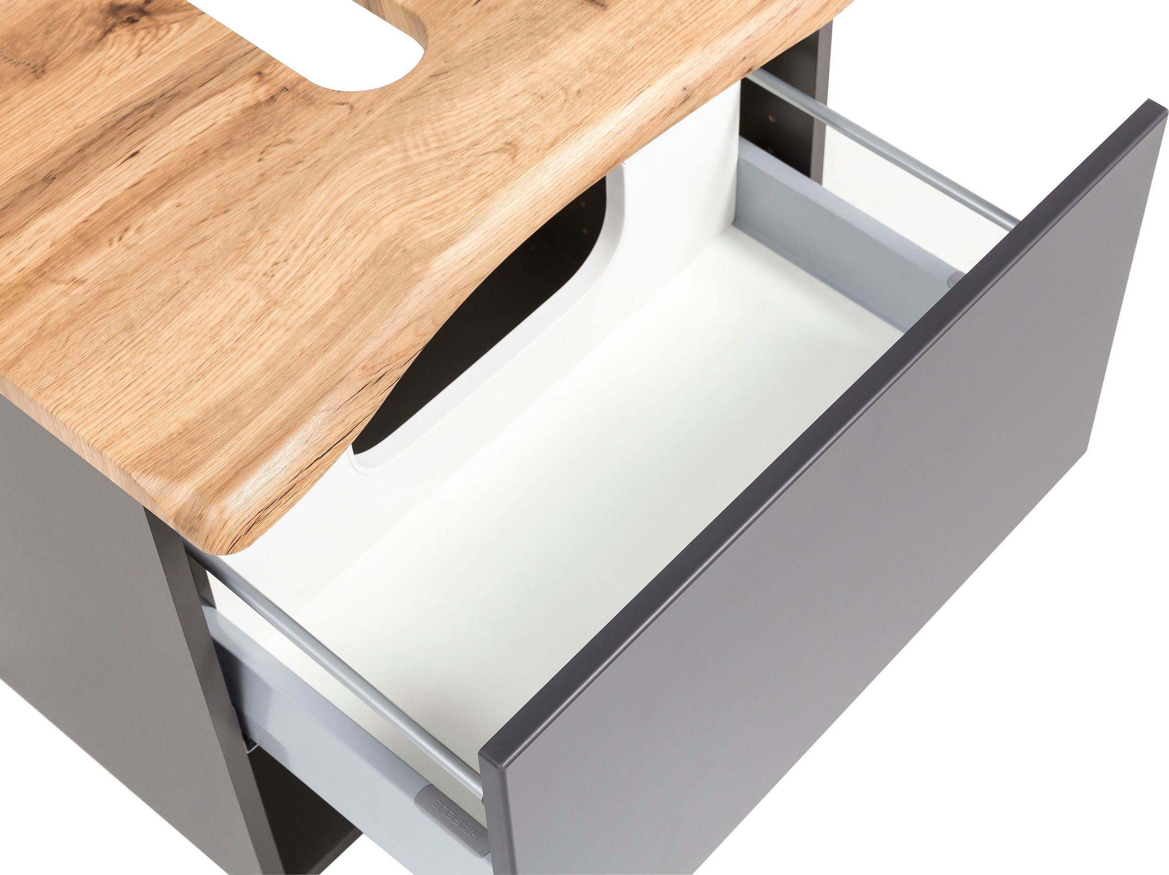 welltime Waschbeckenunterschrank »Stubach«, Bad Schrank, Abdeckplatte mit Baumkante, Breite 60 cm