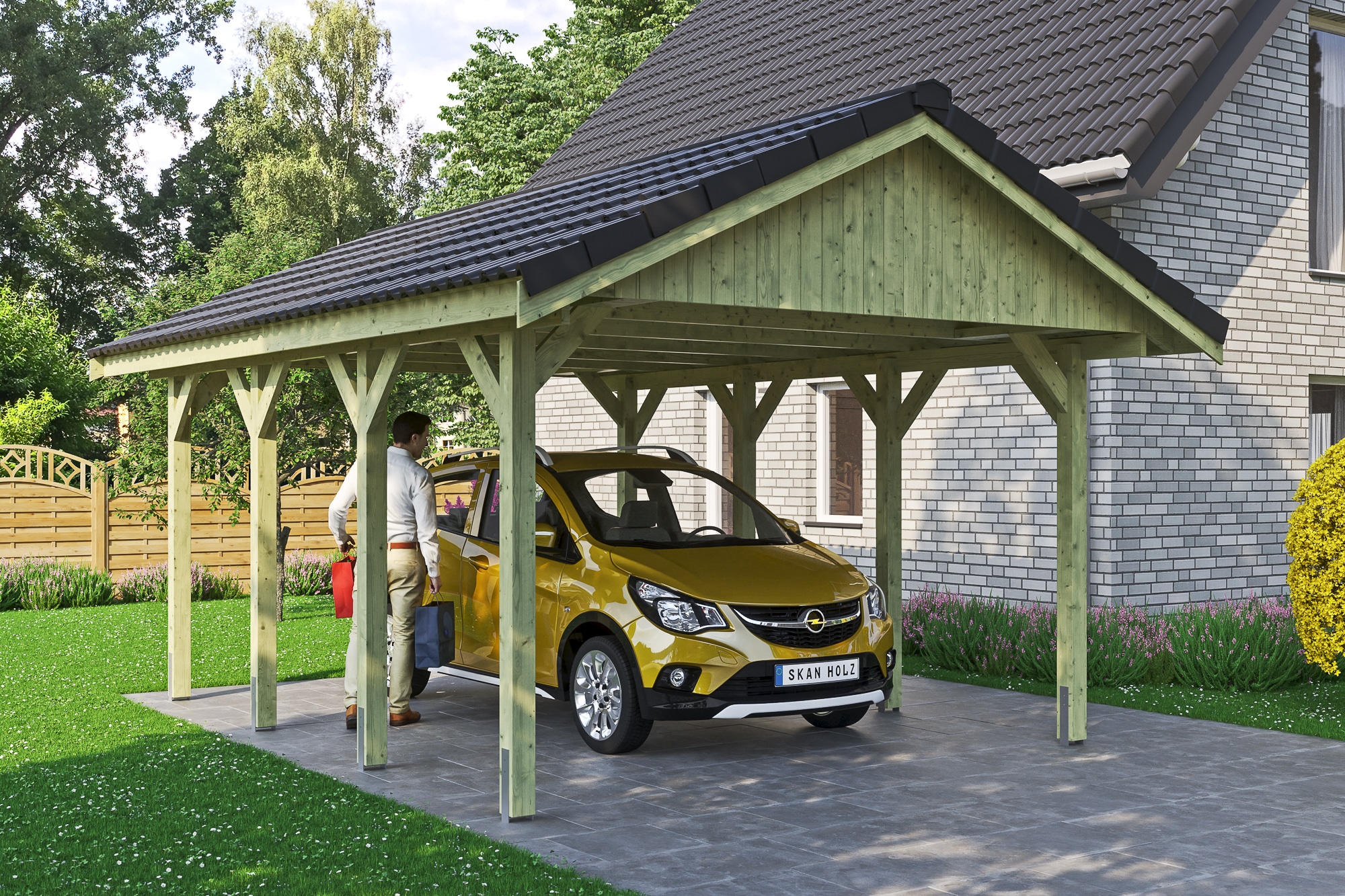 Skanholz Einzelcarport »Wallgau«, Nadelholz, 340 cm, Grün, 430x600cm, mit Dachlattung