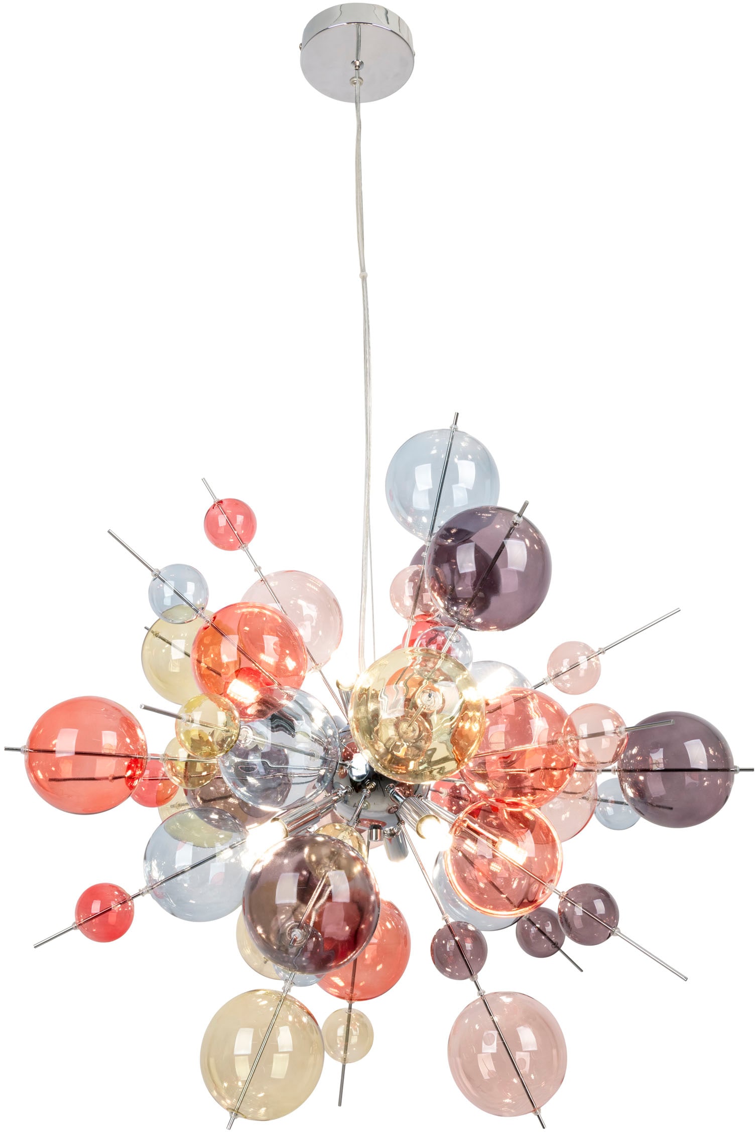 näve Pendelleuchte »Explosion« G9 1 Stk. kleine und große pastellfarbene Glaskugeln, 10x G9 exkl., Pendel klar