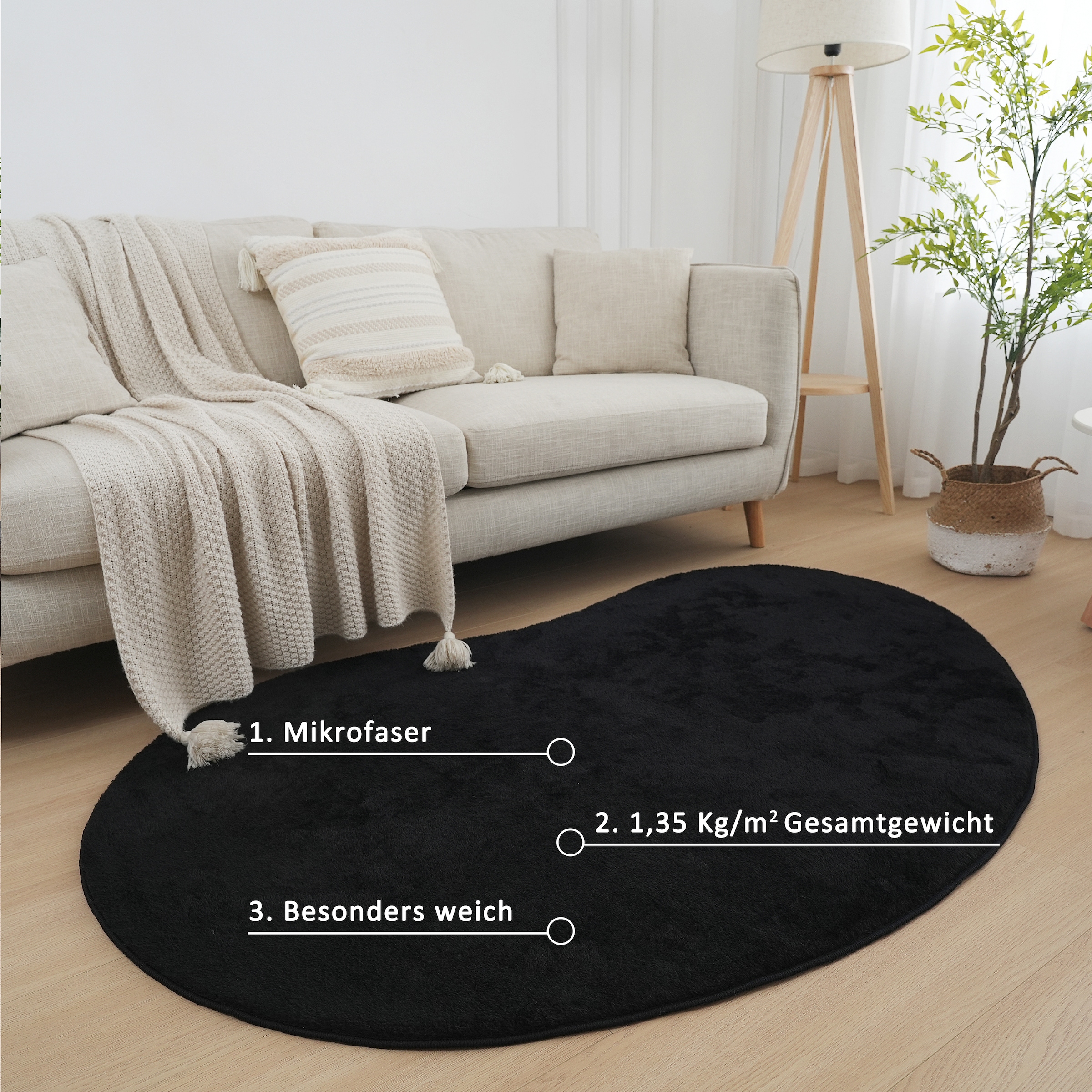 my home Teppich »Cali Bean«, U-förmig, 16 mm Höhe, besondere Form, Uni, weich, waschbar, Wohnzimmer, Schlafzimmer