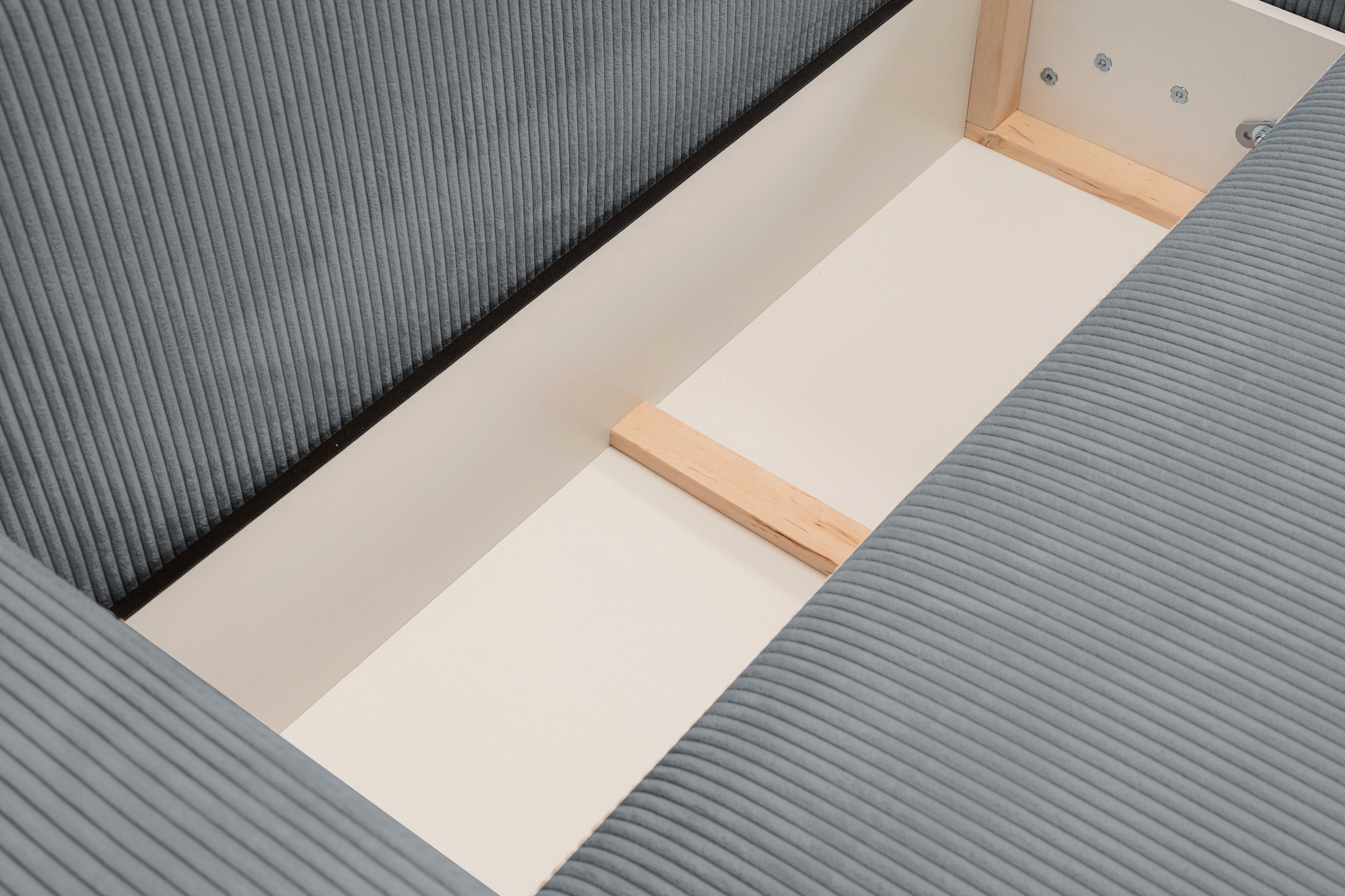 WERK2 Ecksofa »Rotterdam-L, kuschelweicher Cord oder Breitcord, L-Form, Breite 267 cm«, Design Ecksofa mit Schlaffunktion & Bettkasten, Cord, Grau