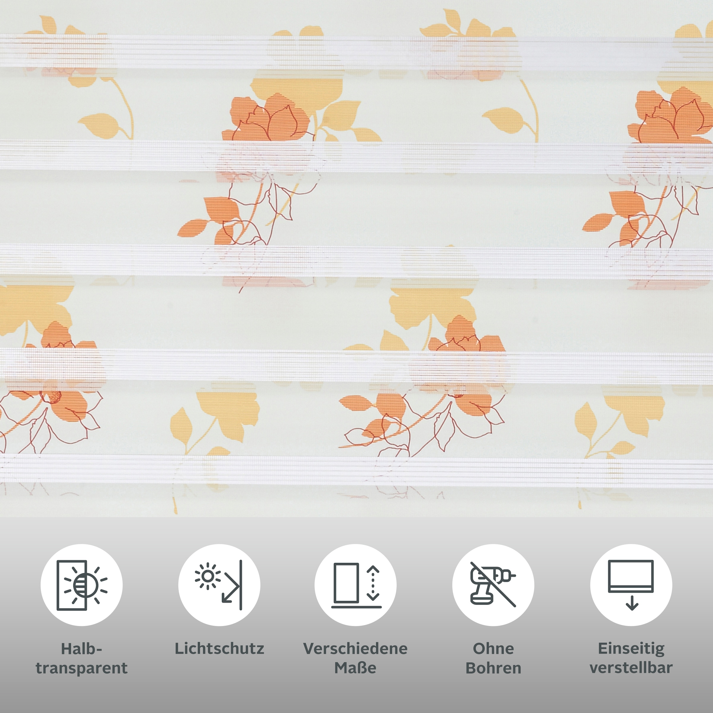 my home Doppelrollo »Damar«, Lichtschutz, Sichtschutz-Verdunkelung, ohne Bohren, freihängend, Klemmfix, im Fixmaß, Blumen, florales Muster, Klemmträger