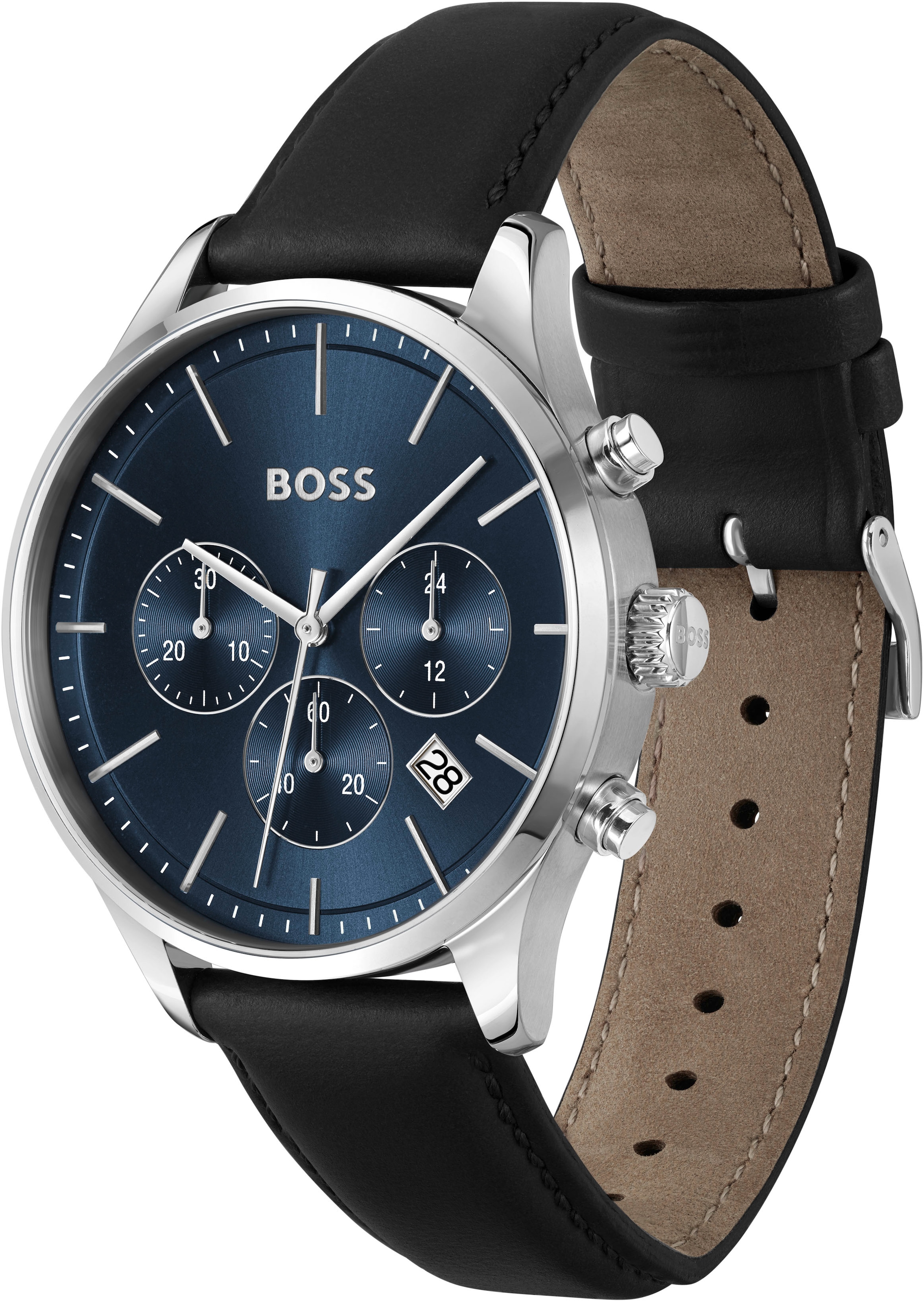BOSS Chronograph »AVERY«, Quarzuhr, Herrenuhr, Armbanduhr, Stoppfunktion, Lederarmband