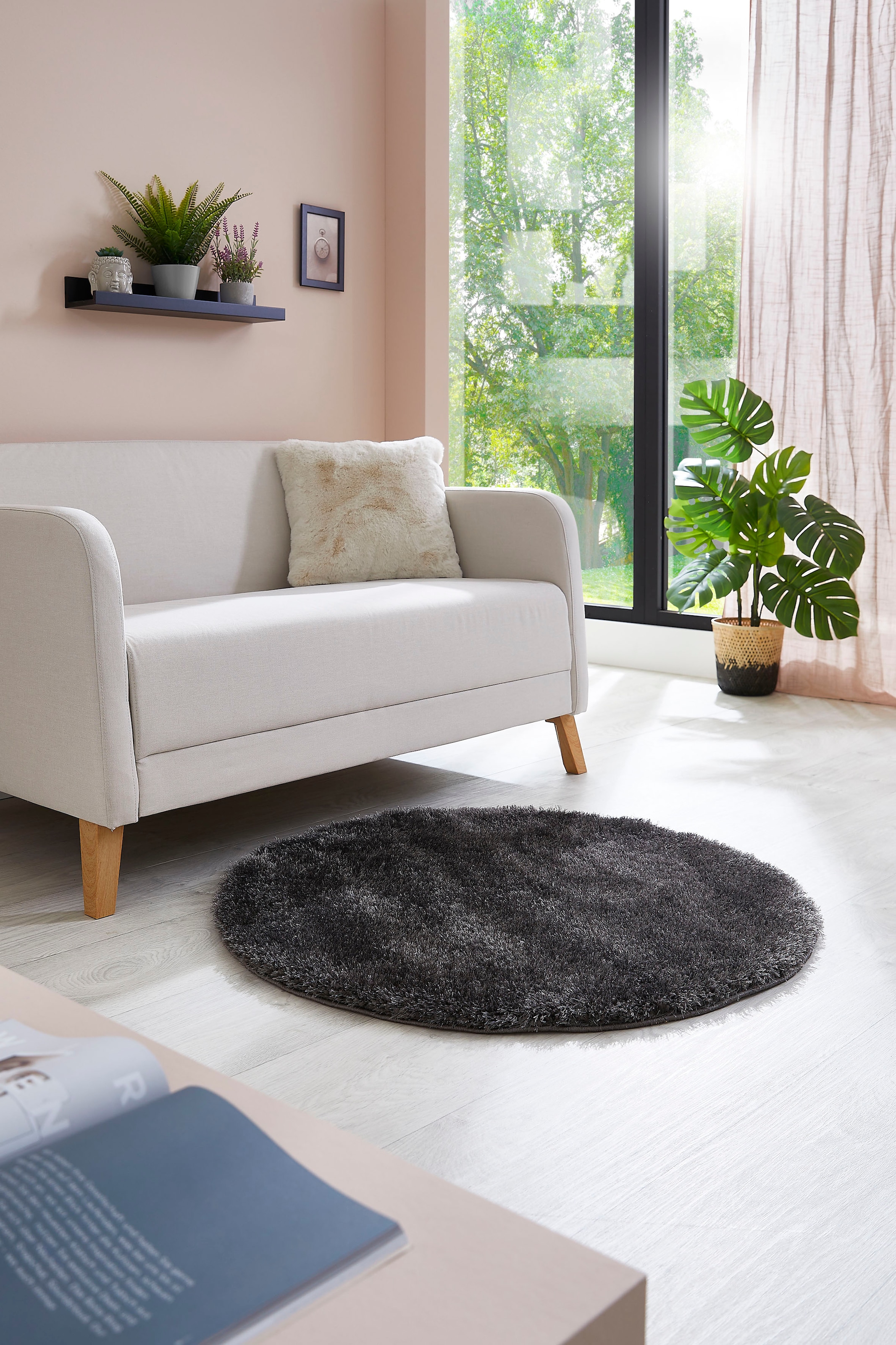 my home Hochflor-Teppich »Lahti«, rund, 45 mm Höhe, Uni Farben, weich & kuschelig, ideal im Wohnzimmer & Schlafzimmer
