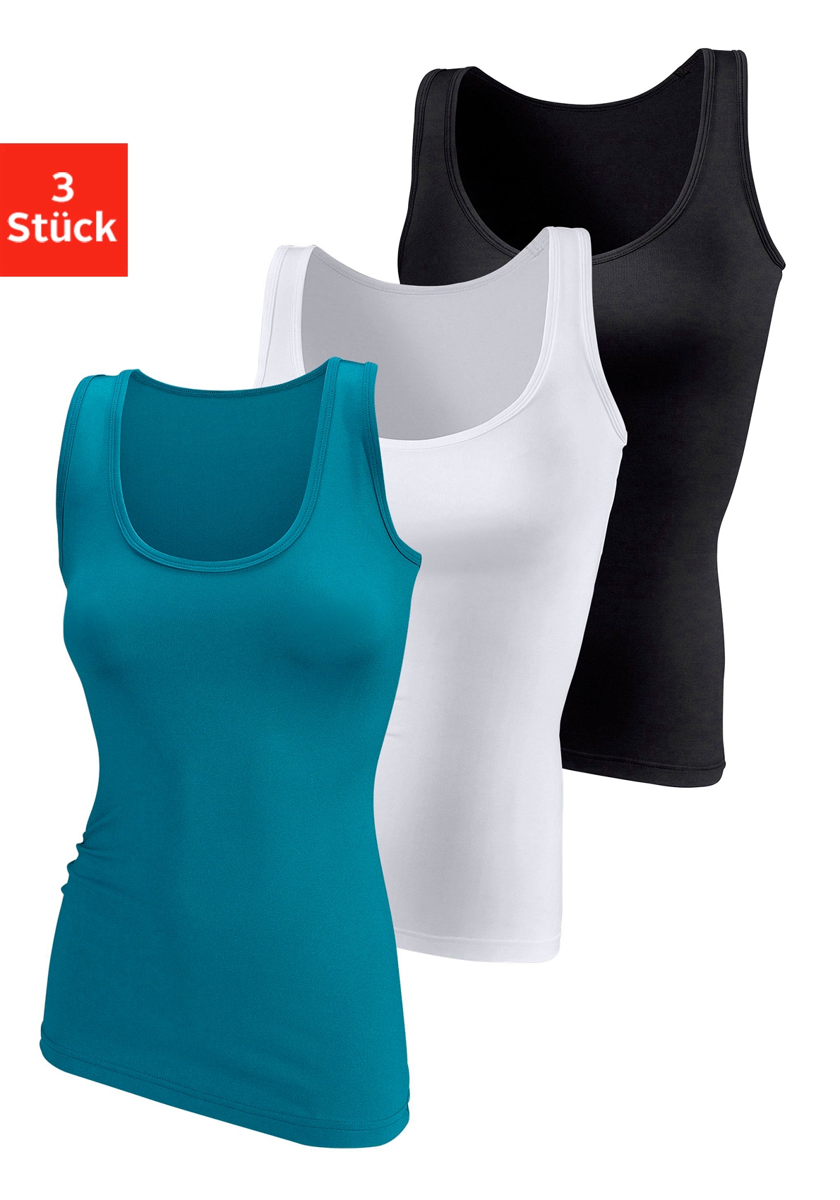 Unterhemd 3er-Pack, aus weicher Microfaser, Tanktop, Unterziehshirt, Gr. 44/46, petrol, schwarz, weiß