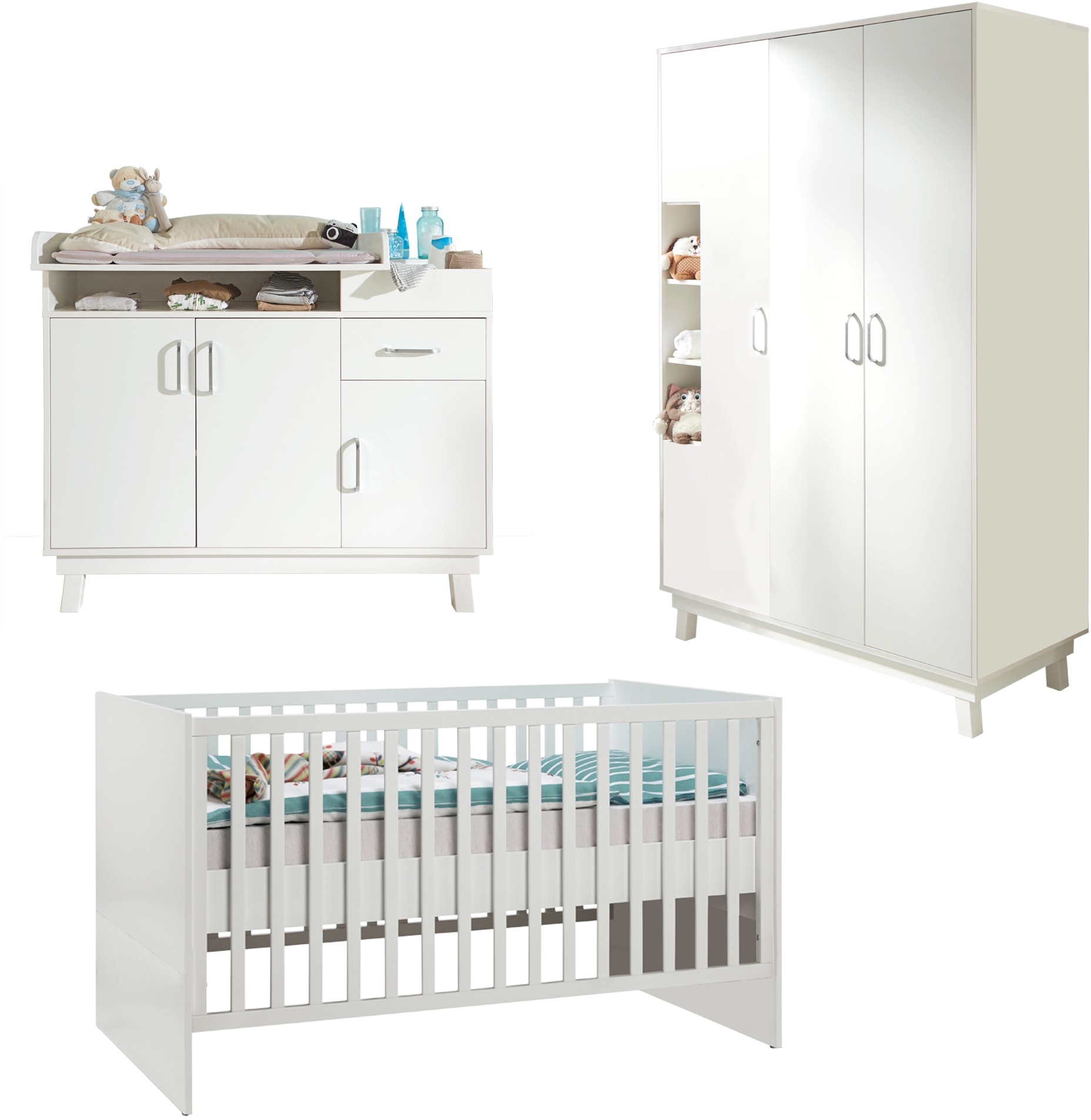 roba® Babyzimmer-Komplettset »Nordic, weiß«, (Set, 3 tlg., Kinderbett, Wick günstig online kaufen