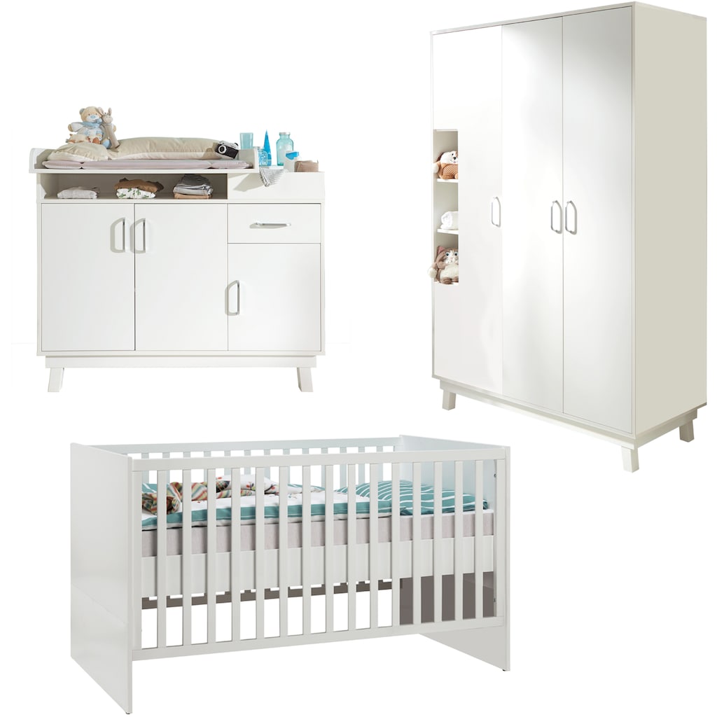 roba® Babyzimmer-Komplettset »Nordic, weiß«, (Set, 3 St., Kinderbett, Wickelkommode, Kleiderschrank)