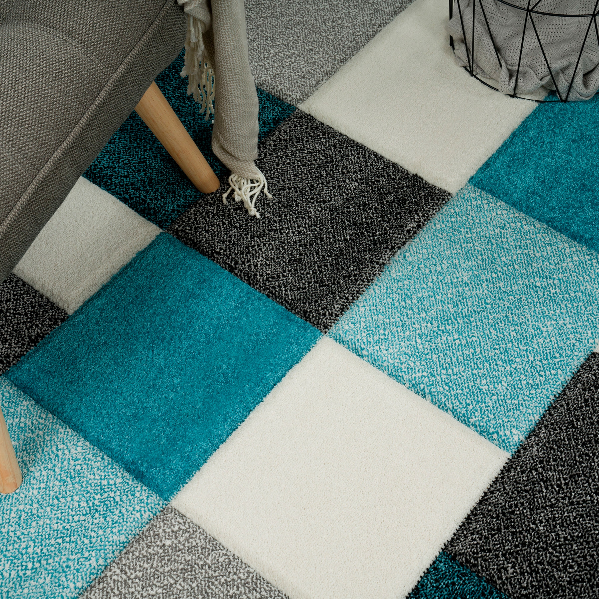 Paco Home Teppich »Brilliance 656«, rechteckig, 17 mm Höhe, Kurzflor, modernes Karo Design, handgefertigter Konturenschnitt