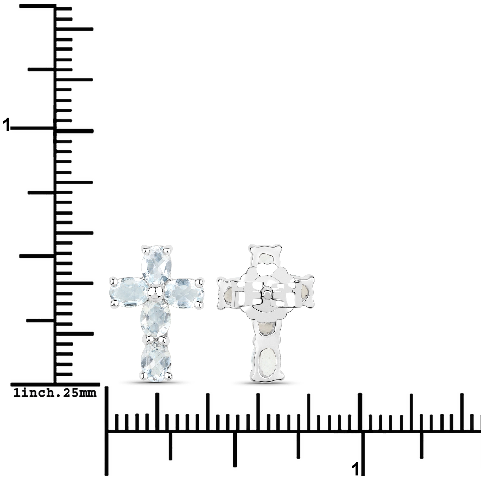 Vira Jewels Paar Ohrstecker »Silber 925 rhodiniert Kreuz-Motiv mit echten Aquamarin-Steinen«
